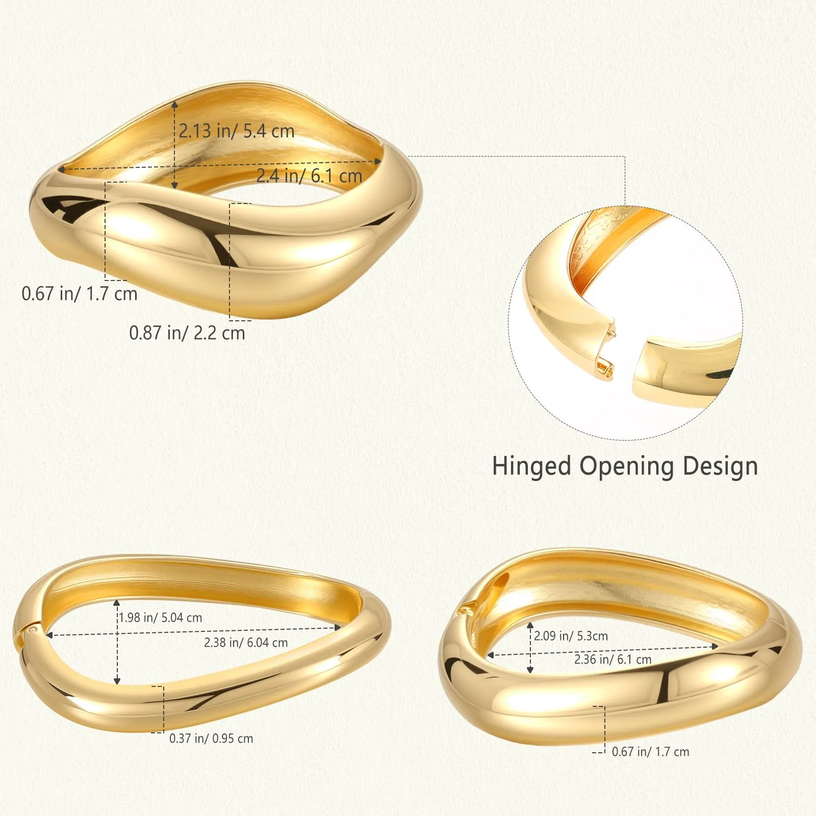 Emibele Bracciali Dorati da Donna, Set da 3 Pezzi, Chunky Irregolari - immagine 8