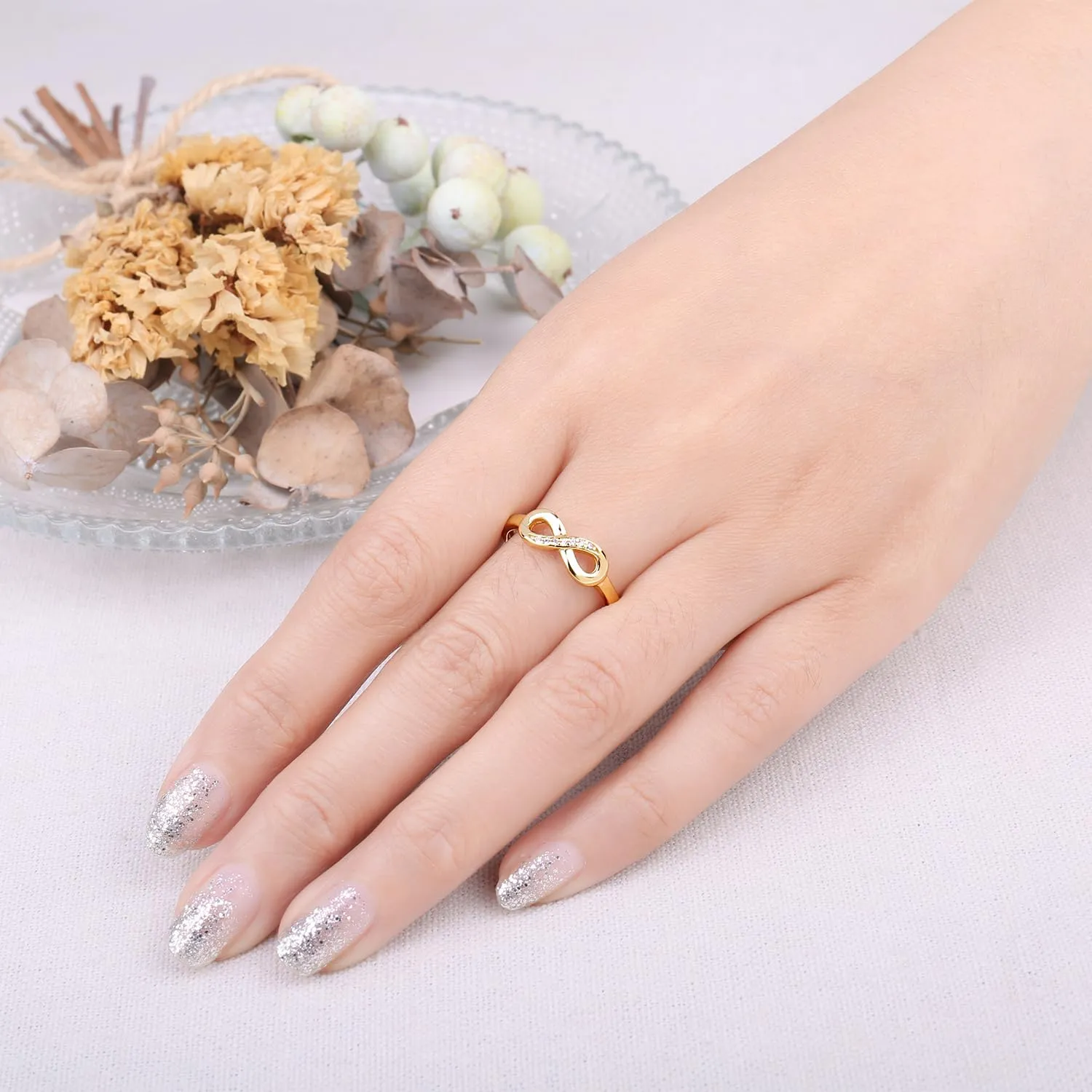JewelryPalace Anello Donna Placcato Oro Giallo 14K con Nodo Infinito e Diamanti Simulati, Misura 19.5 - immagine 4
