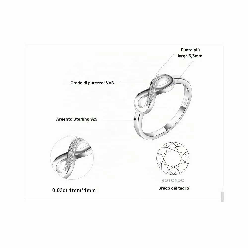 JewelryPalace Anello Donna Argento 925 Nodo Infinito con Diamante Simulato, Taglia 7 - immagine 2