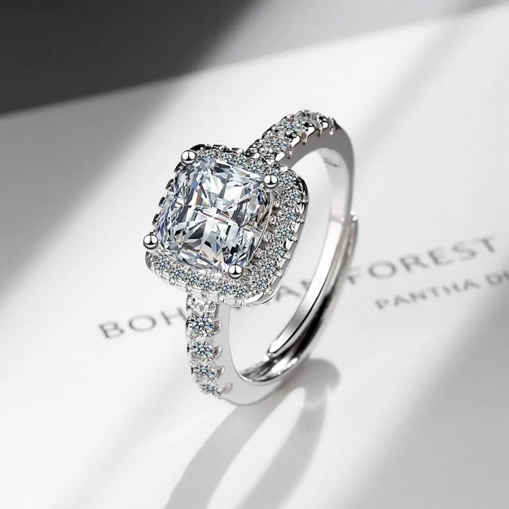 GMEDRIDAS Anello Regolabile in Argento 925 con Zirconia Bianca Quadrata Birthstone per Donna - immagine 3