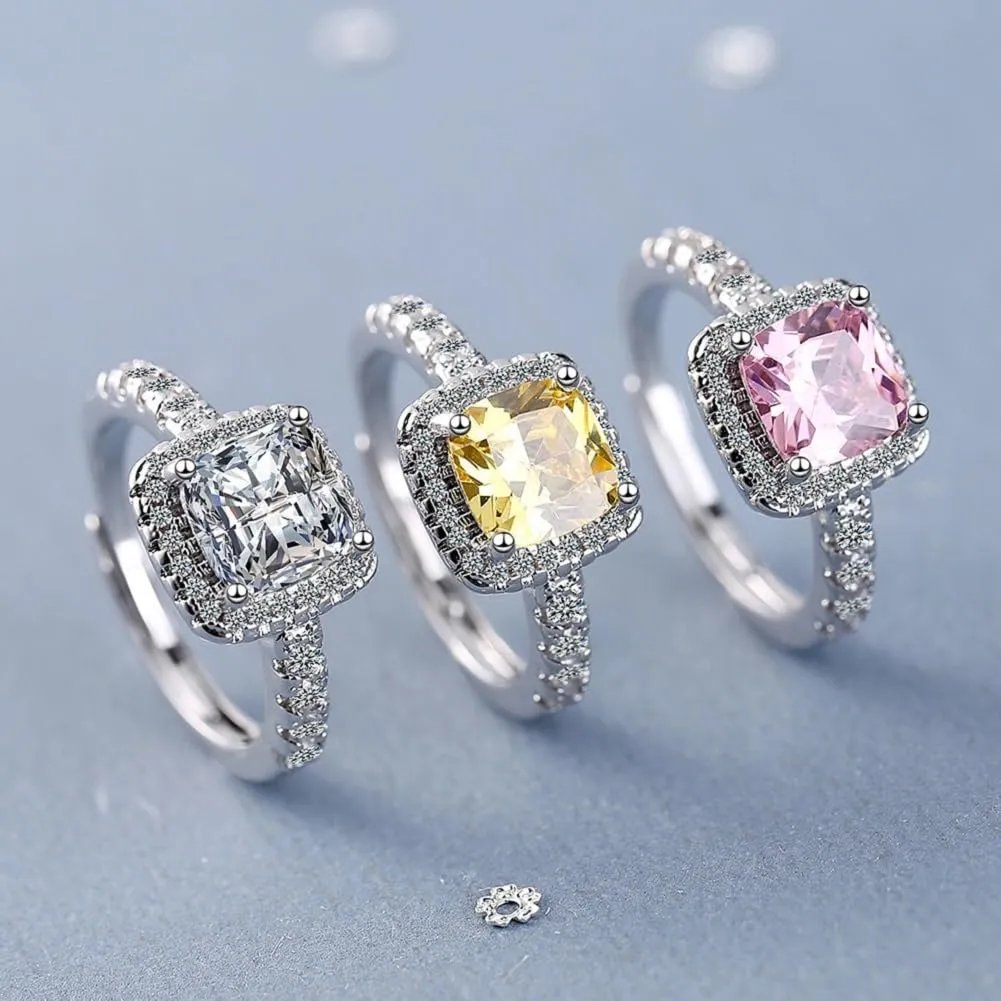 GMEDRIDAS Anello Regolabile in Argento 925 con Zirconia Bianca Quadrata Birthstone per Donna - immagine 4