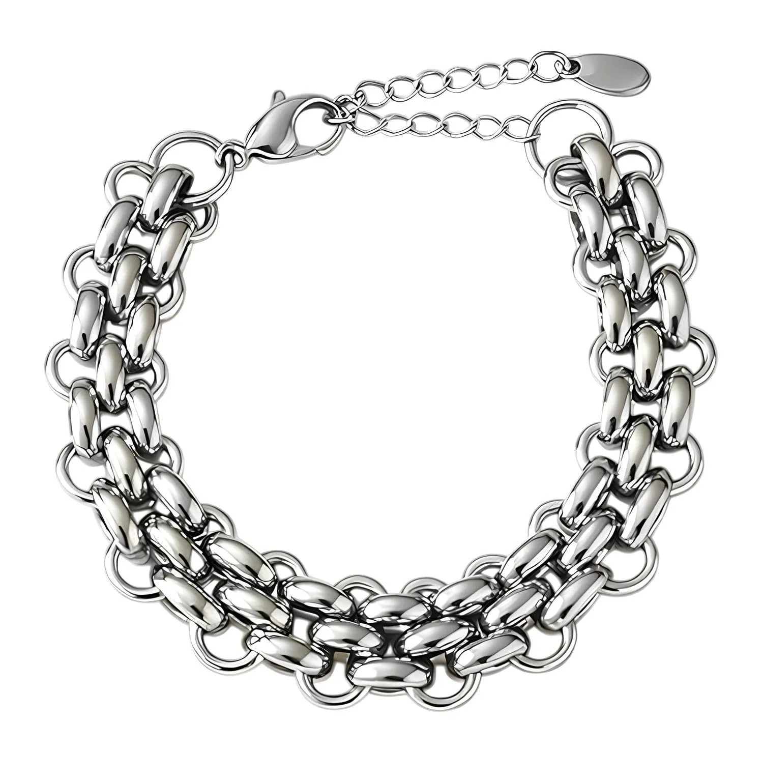 SAGA GIOIELLI Bracciale donna a catena intrecciata striata argentata in acciaio inox, 18+5,5 cm, spessore 13 mm (Liscio) - immagine 1