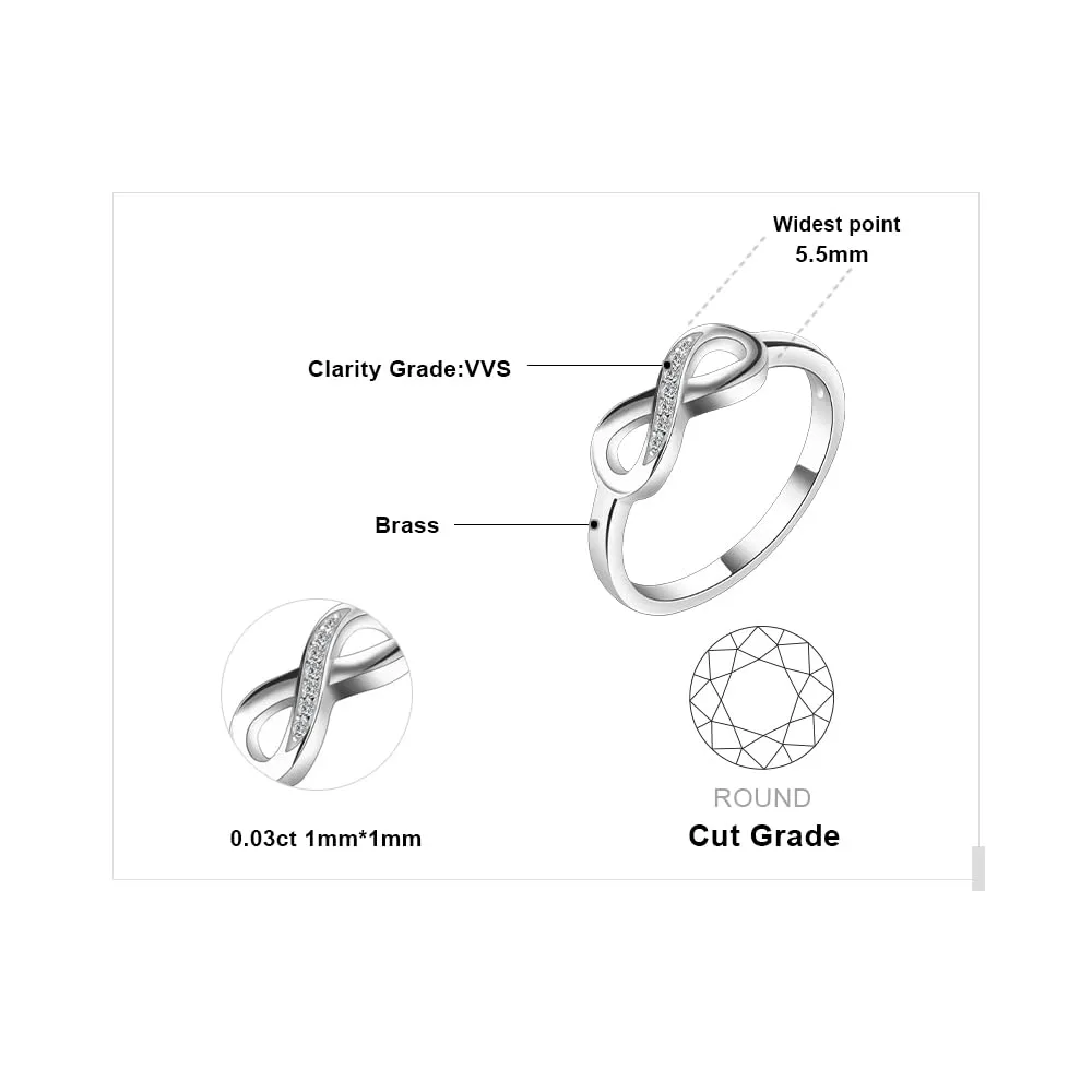 JewelryPalace Anello Nodo Infinito Donna Placcato Oro Bianco 14K con Diamanti Simulati, Misura 14.5 - immagine 2