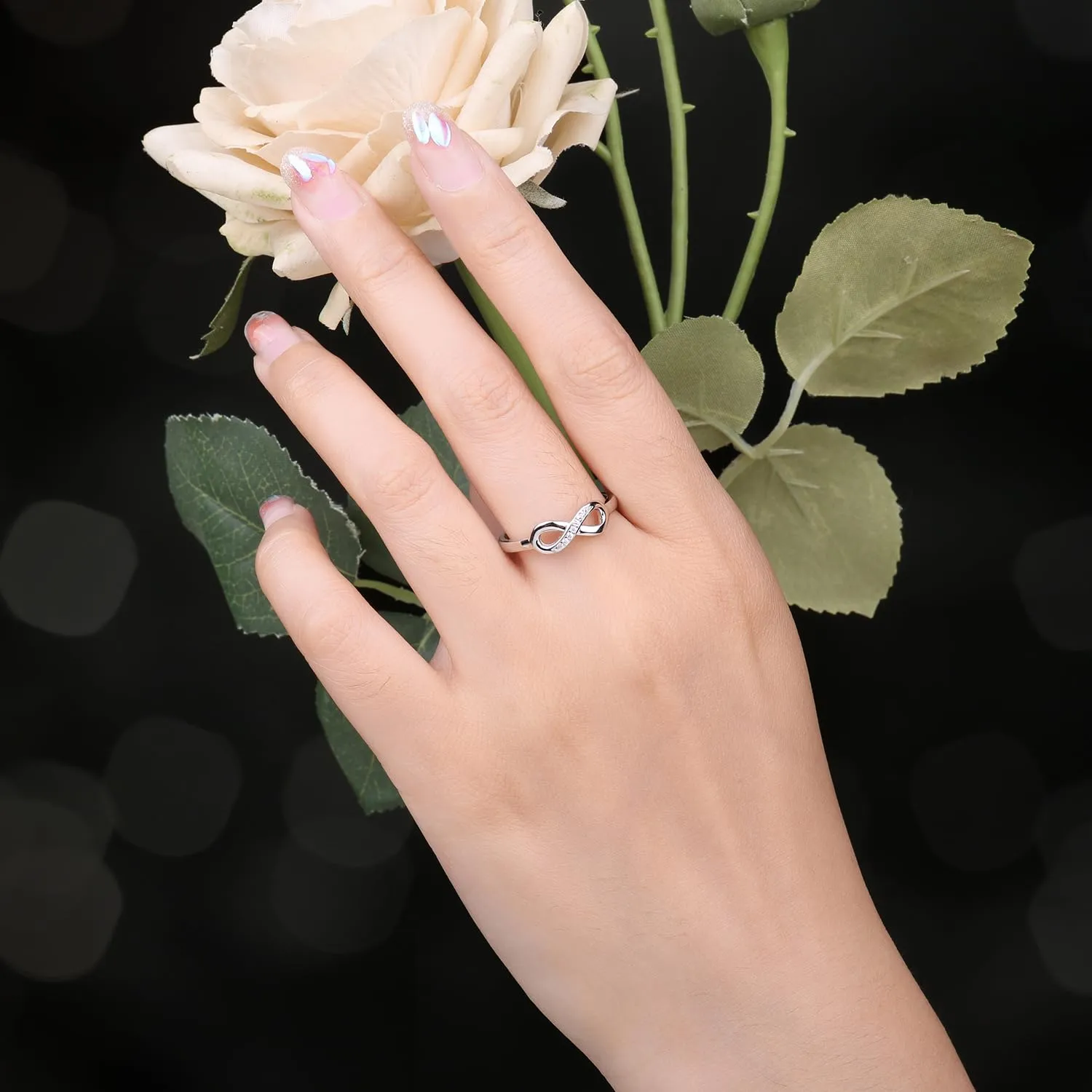 JewelryPalace Anello Nodo Infinito Donna Placcato Oro Bianco 14K con Diamanti Simulati, Misura 14.5 - immagine 5