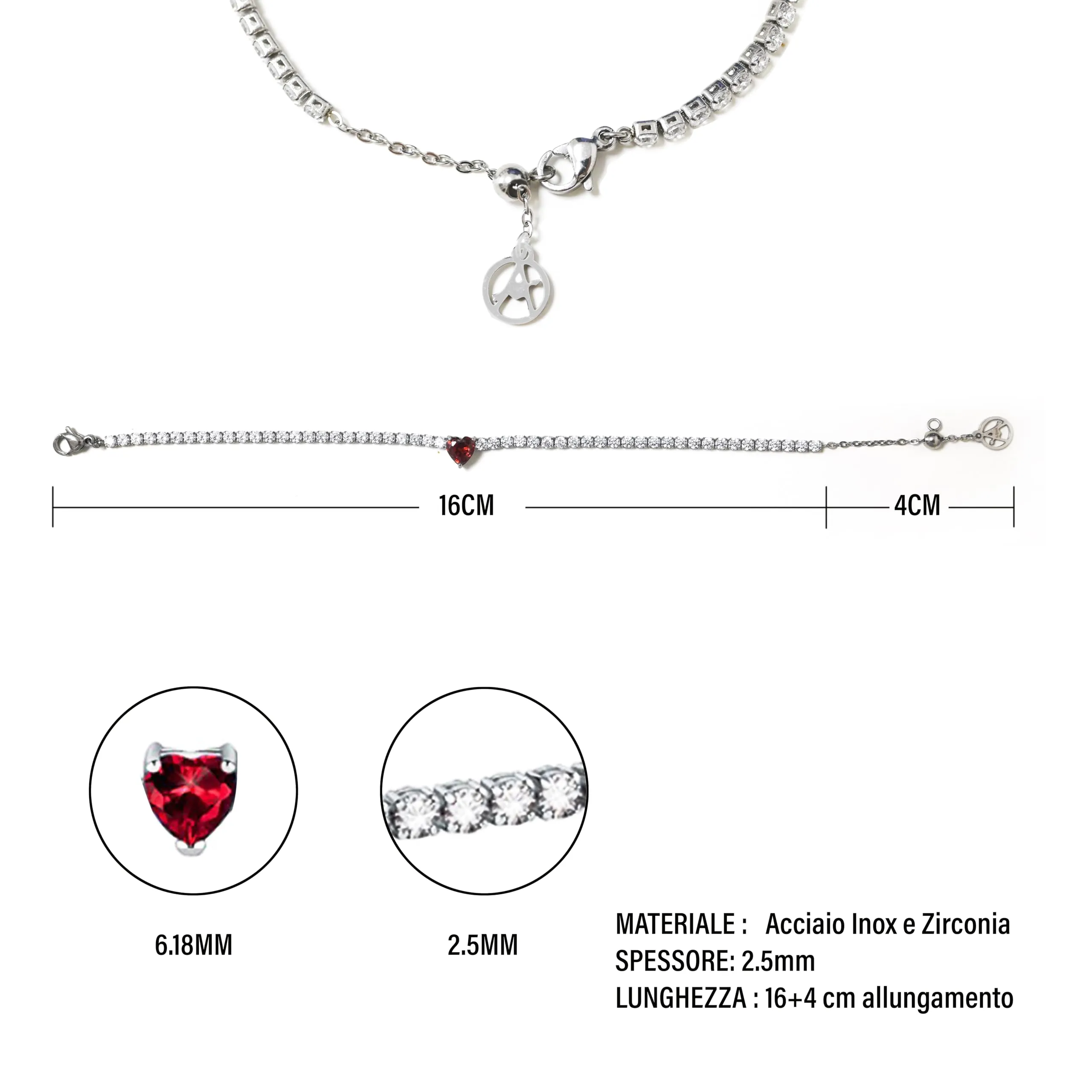 AM RINO MILANO Bracciale Tennis Donna con Cuore in Zirconi - Nero - immagine 4