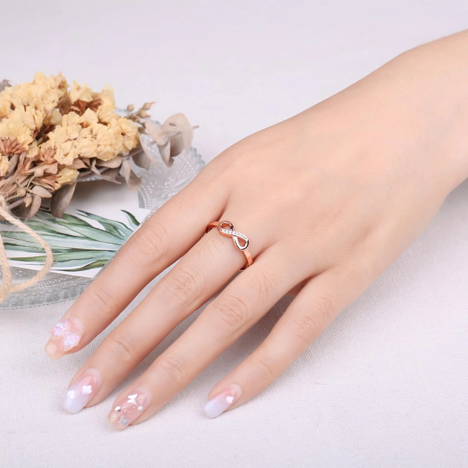 JewelryPalace Anello Nodo Infinito in Oro Rosa 14K con Diamanti Simulati, Misura 7 - immagine 4