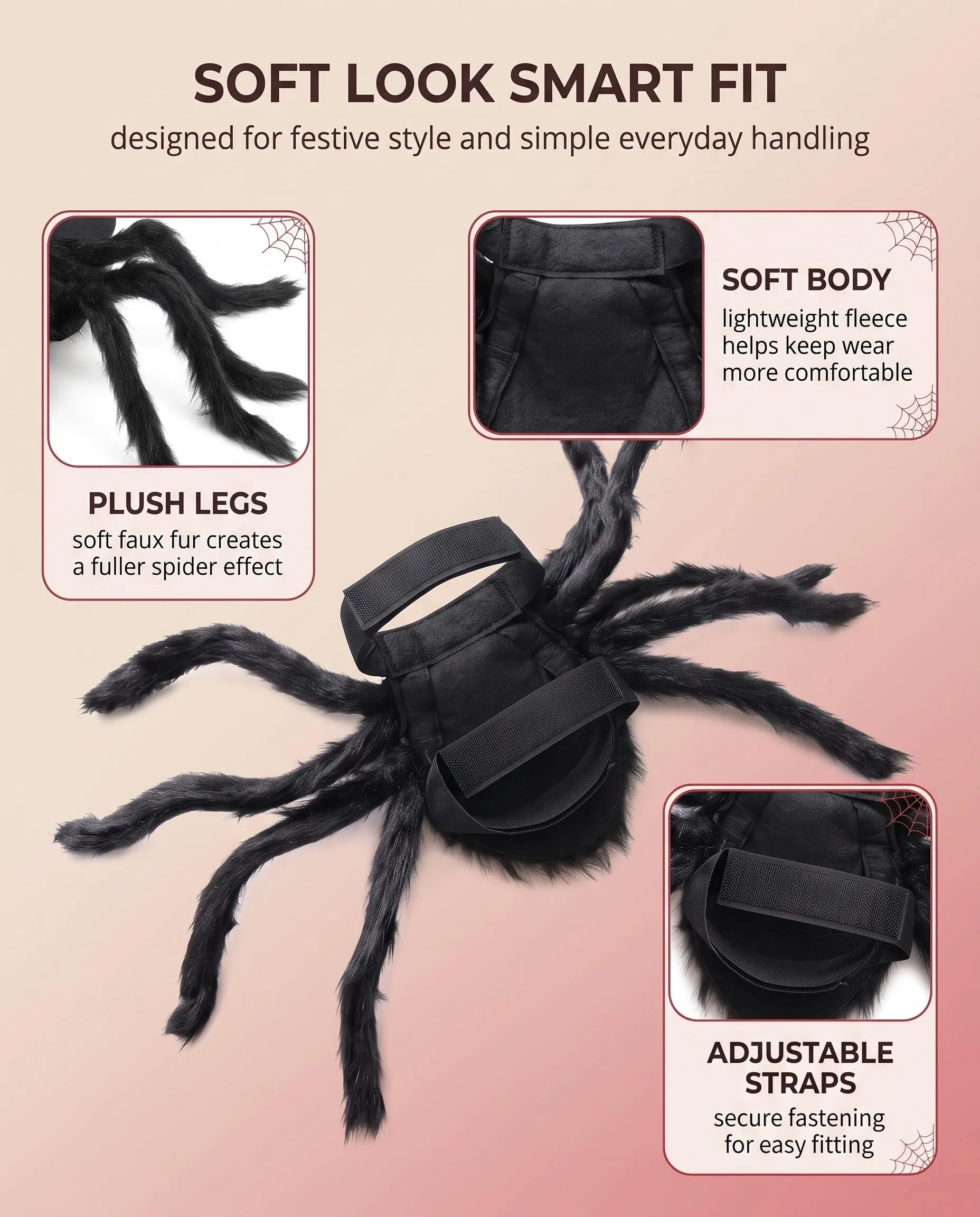 XALFST Costume da Ragno di Halloween per Cane e Gatto, Taglia M, Felpa Morbida con Gambe Flessibili - immagine 3