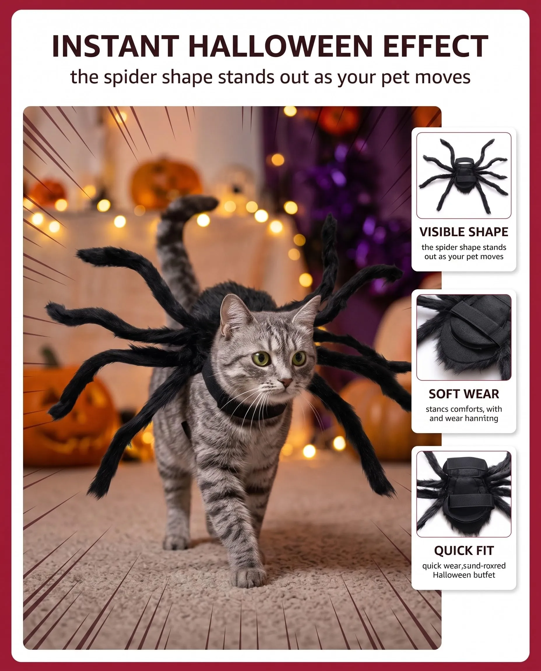 XALFST Costume da Ragno di Halloween per Cane e Gatto, Taglia M, Felpa Morbida con Gambe Flessibili - immagine 4