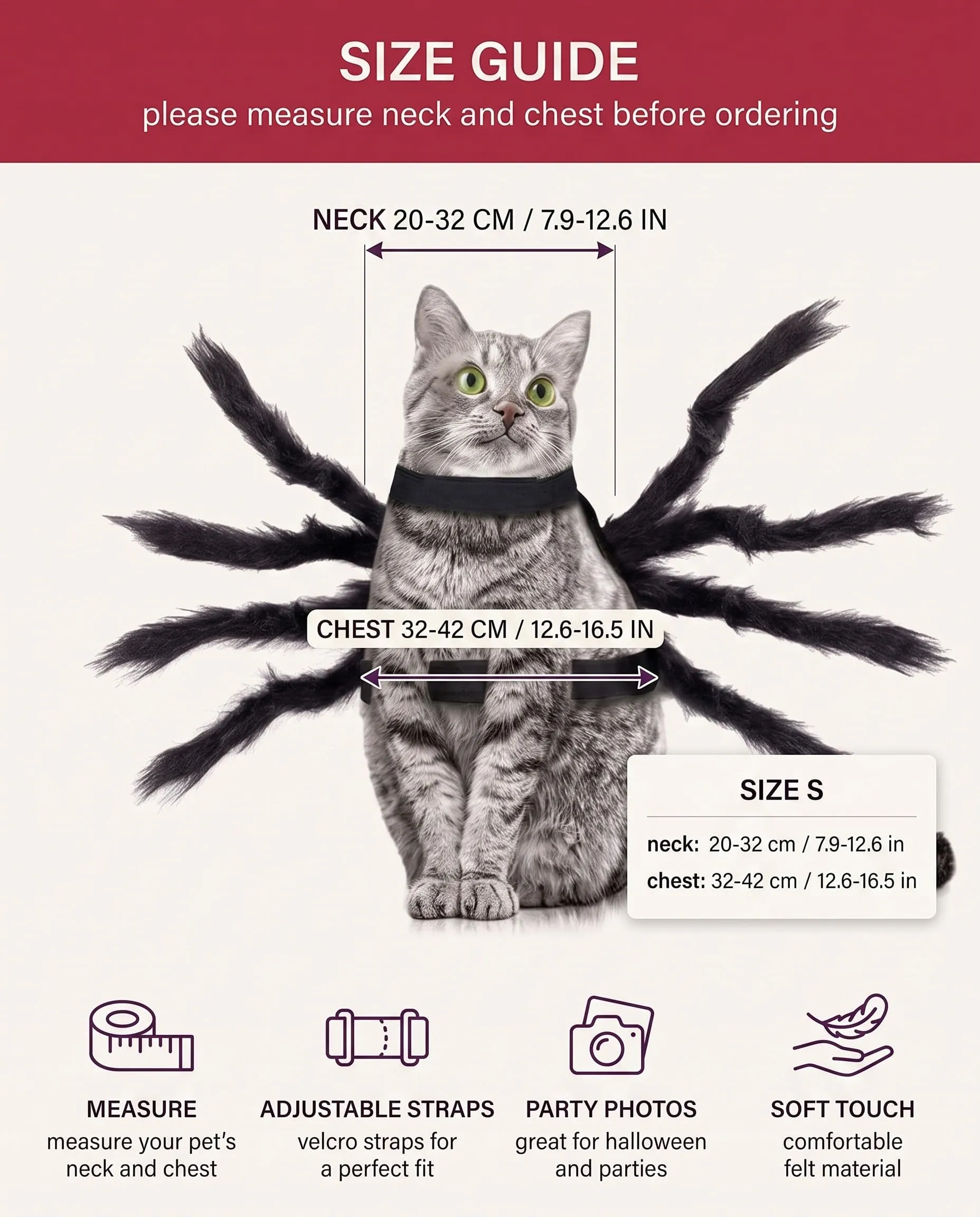 XALFST Costume da Ragno di Halloween per Cane e Gatto, Taglia M, Felpa Morbida con Gambe Flessibili - immagine 5