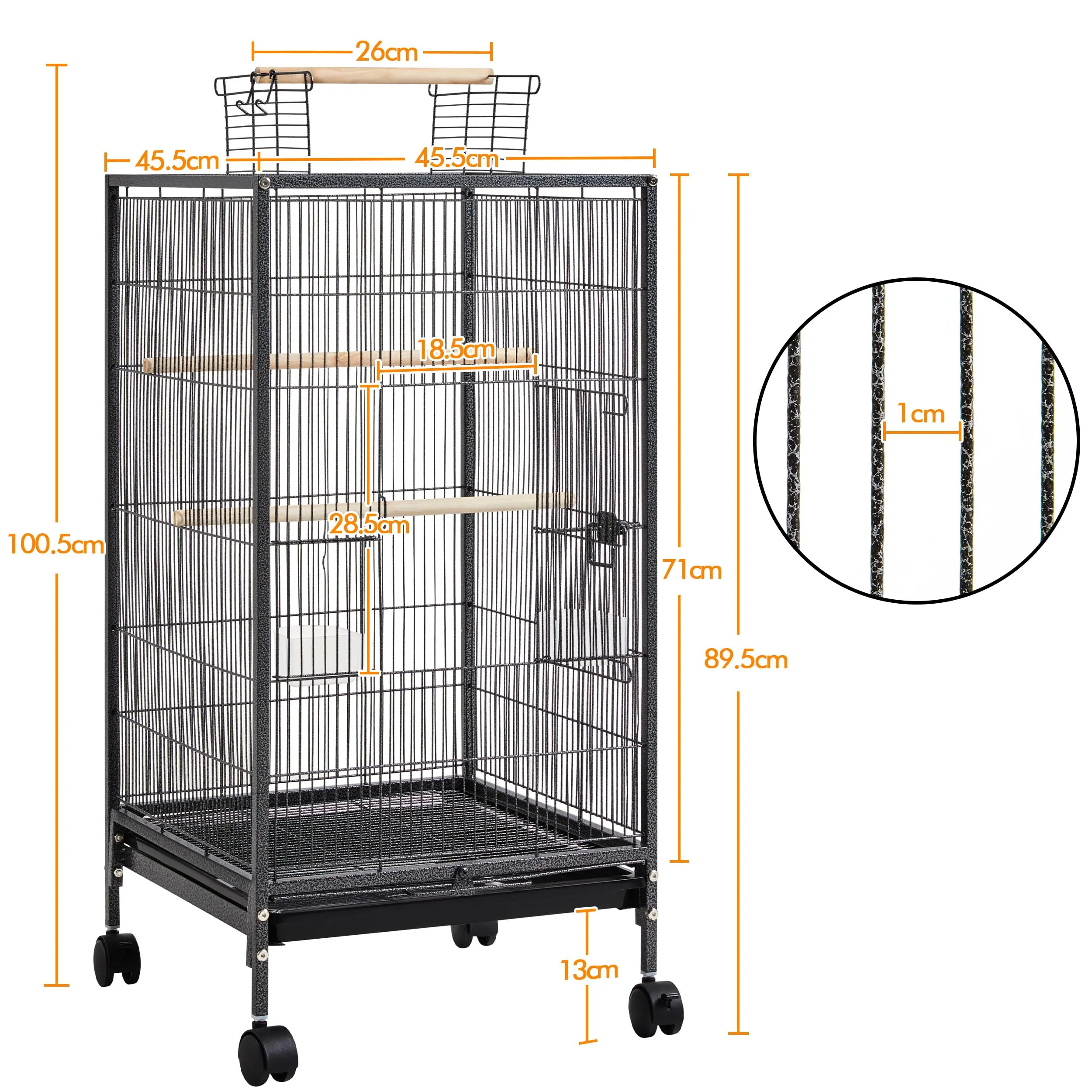 Yaheetech Gabbia Uccelli in Metallo con Ruote, 45,5 x 45,5 x 89,5 cm, Nera - immagine 3