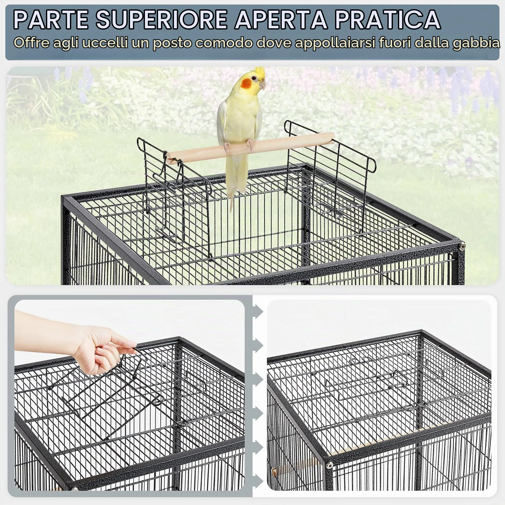Yaheetech Gabbia Uccelli in Metallo con Ruote, 45,5 x 45,5 x 89,5 cm, Nera - immagine 5
