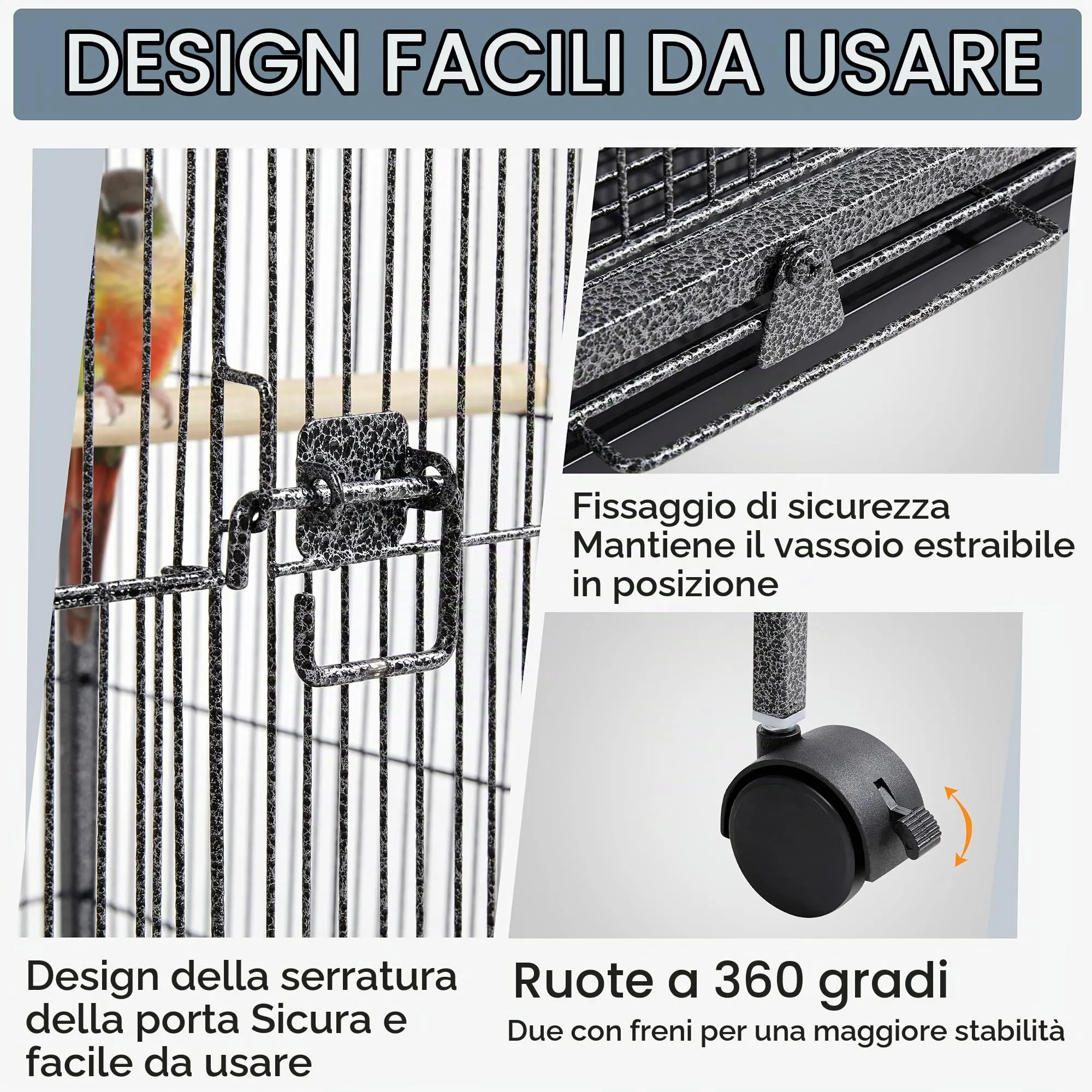 Yaheetech Gabbia Uccelli in Metallo con Ruote, 45,5 x 45,5 x 89,5 cm, Nera - immagine 6