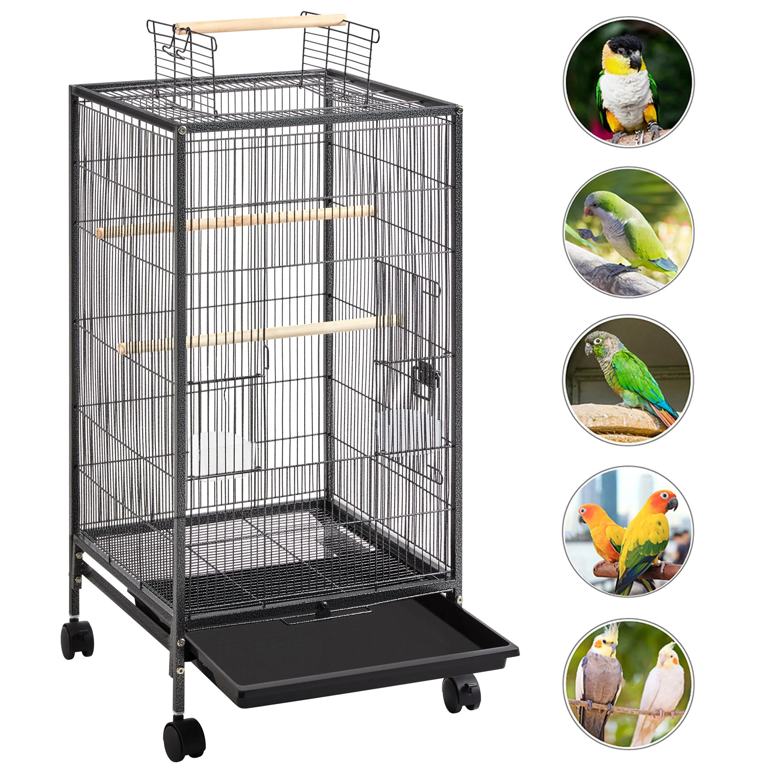 Yaheetech Gabbia Uccelli in Metallo con Ruote, 45,5 x 45,5 x 89,5 cm, Nera - immagine 8