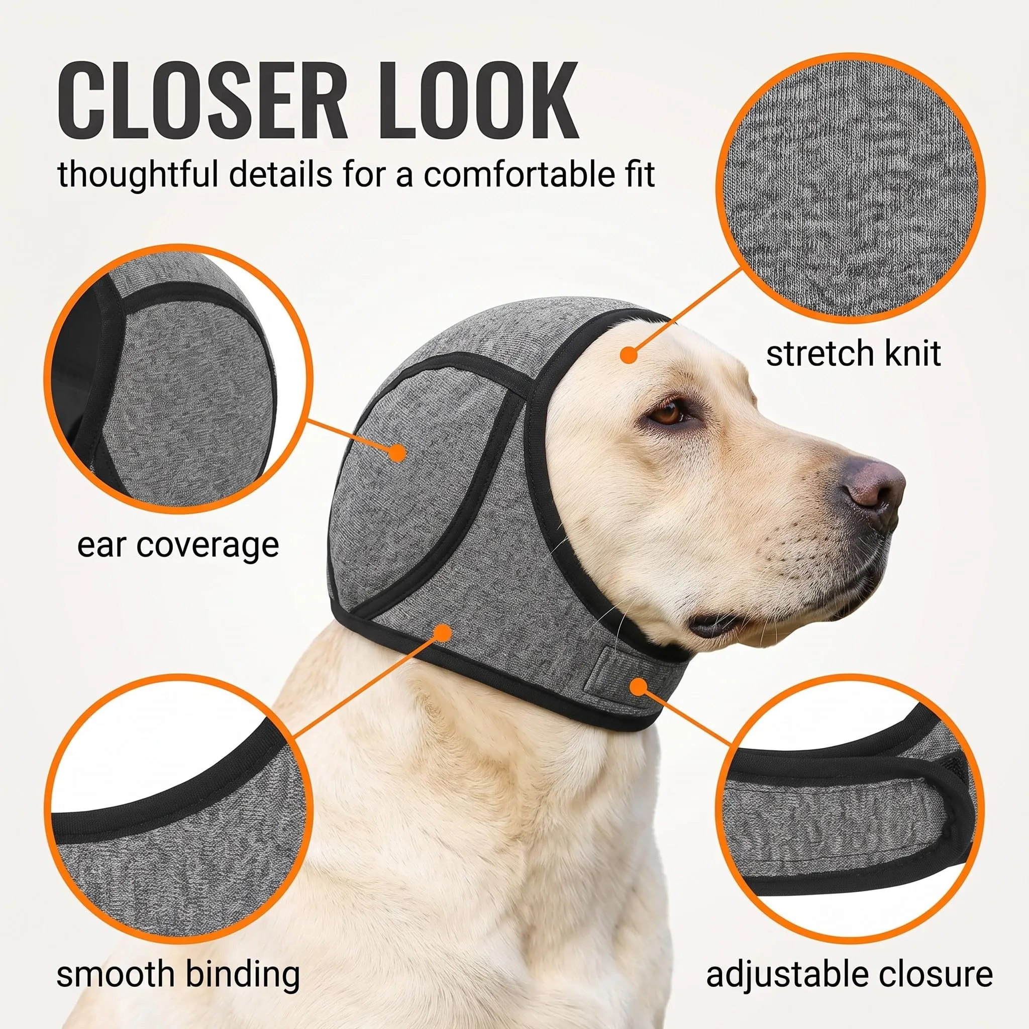EAVUYIS Cuffie Antirumore per Cani, Paraorecchie Calmante per Ansia e Toelettatura, Grigio, Taglia M - immagine 9