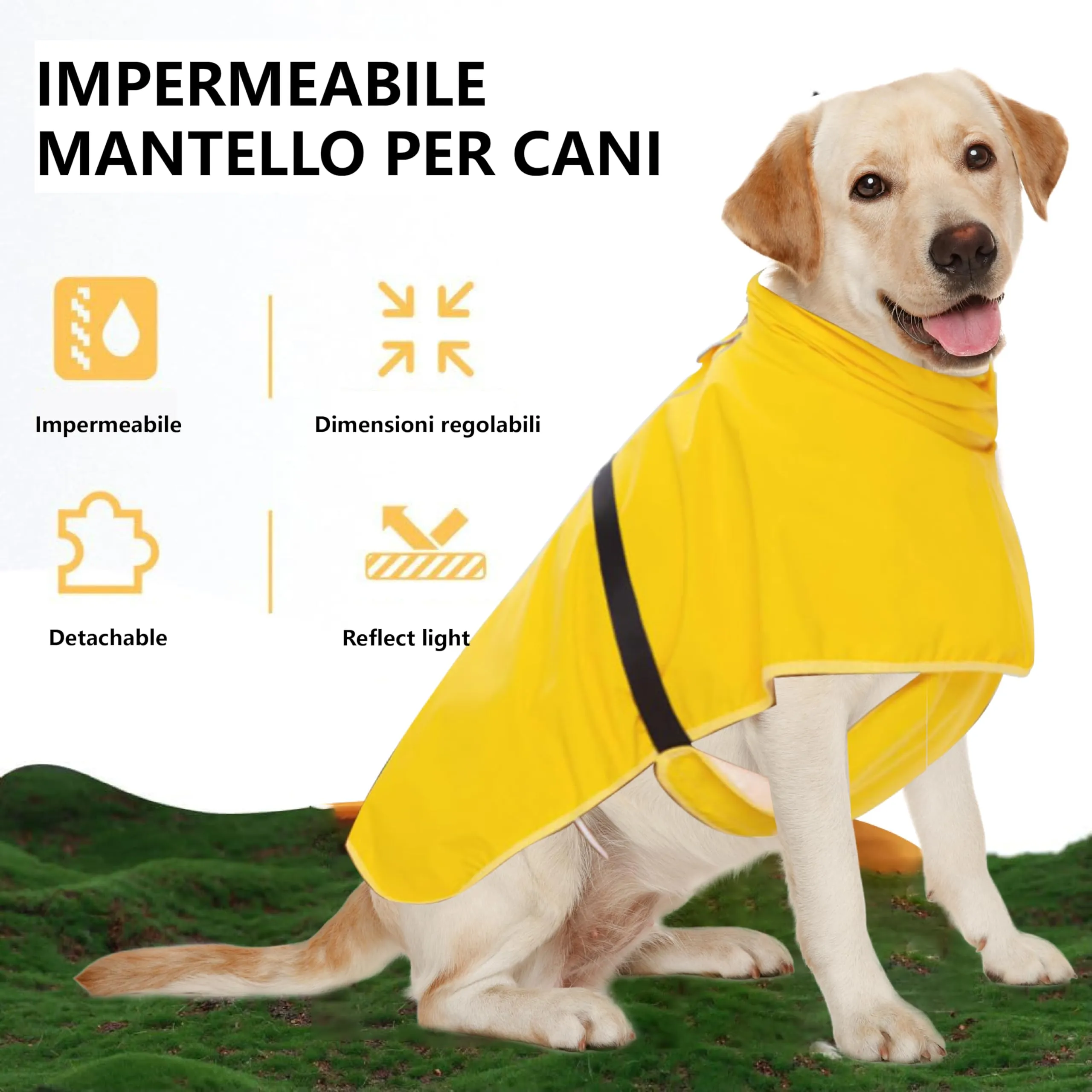 Esshogo Mantellina Impermeabile per Cani, Giallo, Taglia 7XL - immagine 3