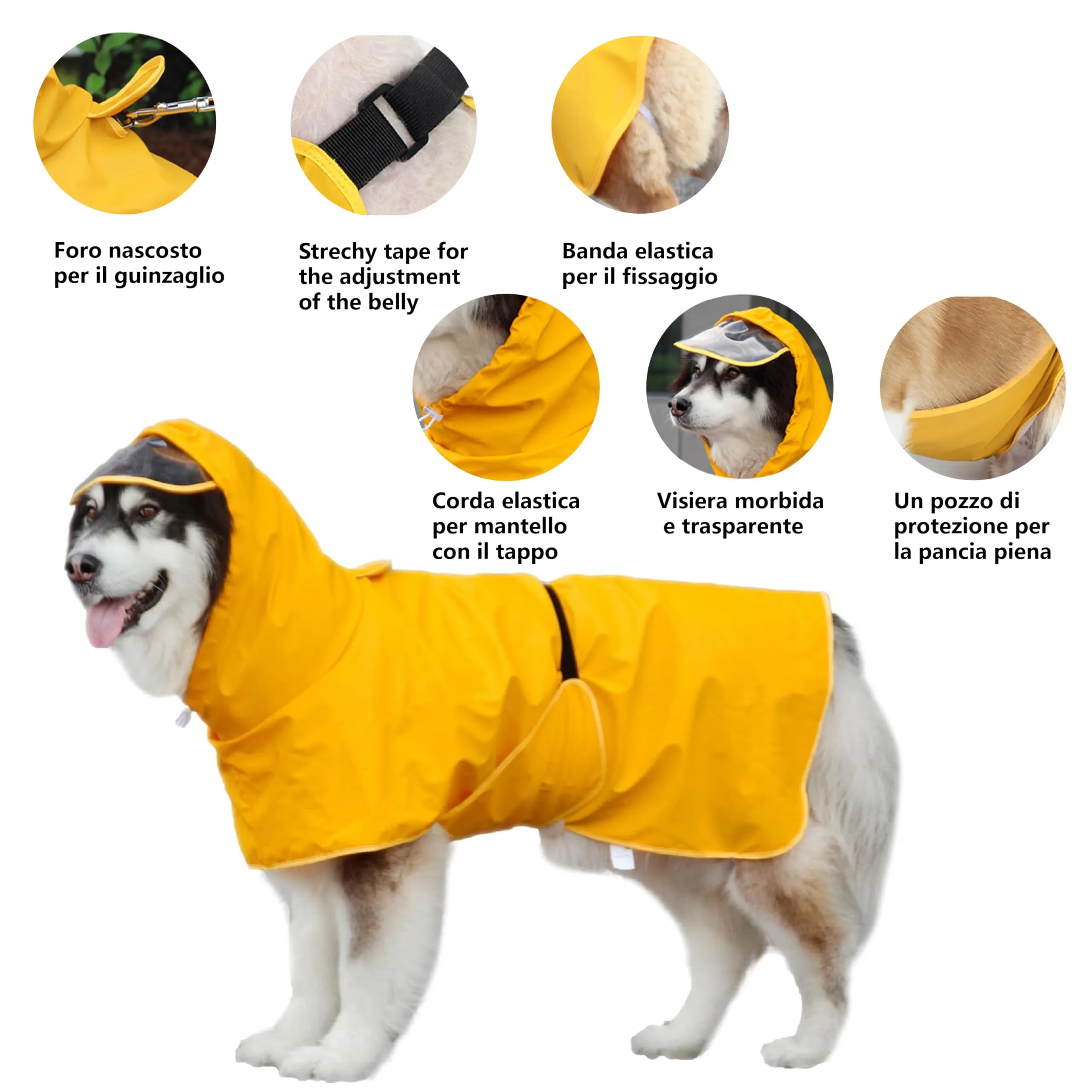Esshogo Mantellina Impermeabile per Cani, Giallo, Taglia 7XL - immagine 4