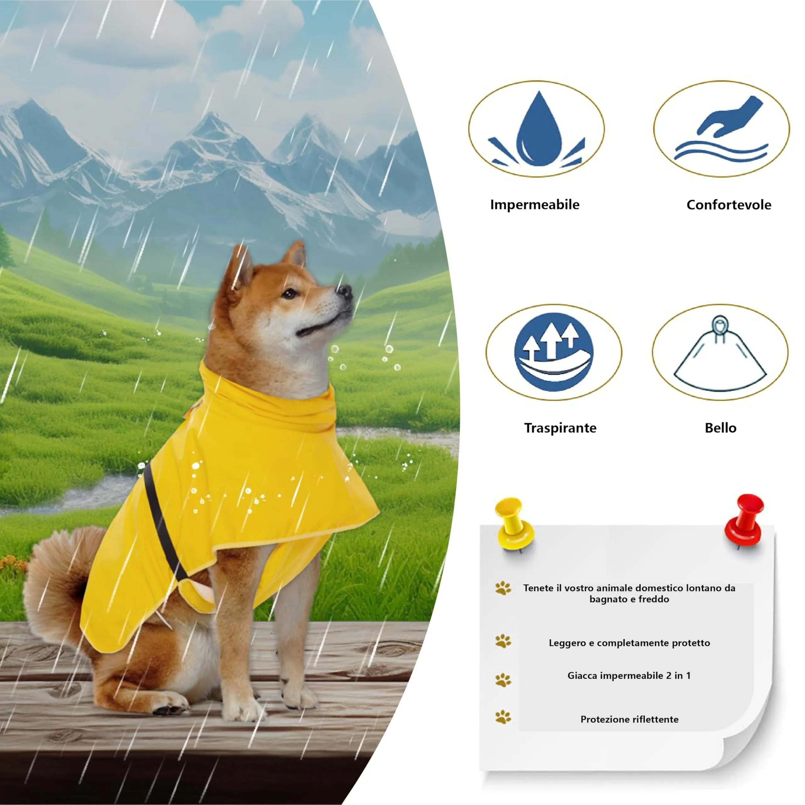 Esshogo Mantellina Impermeabile per Cani, Giallo, Taglia 7XL - immagine 8