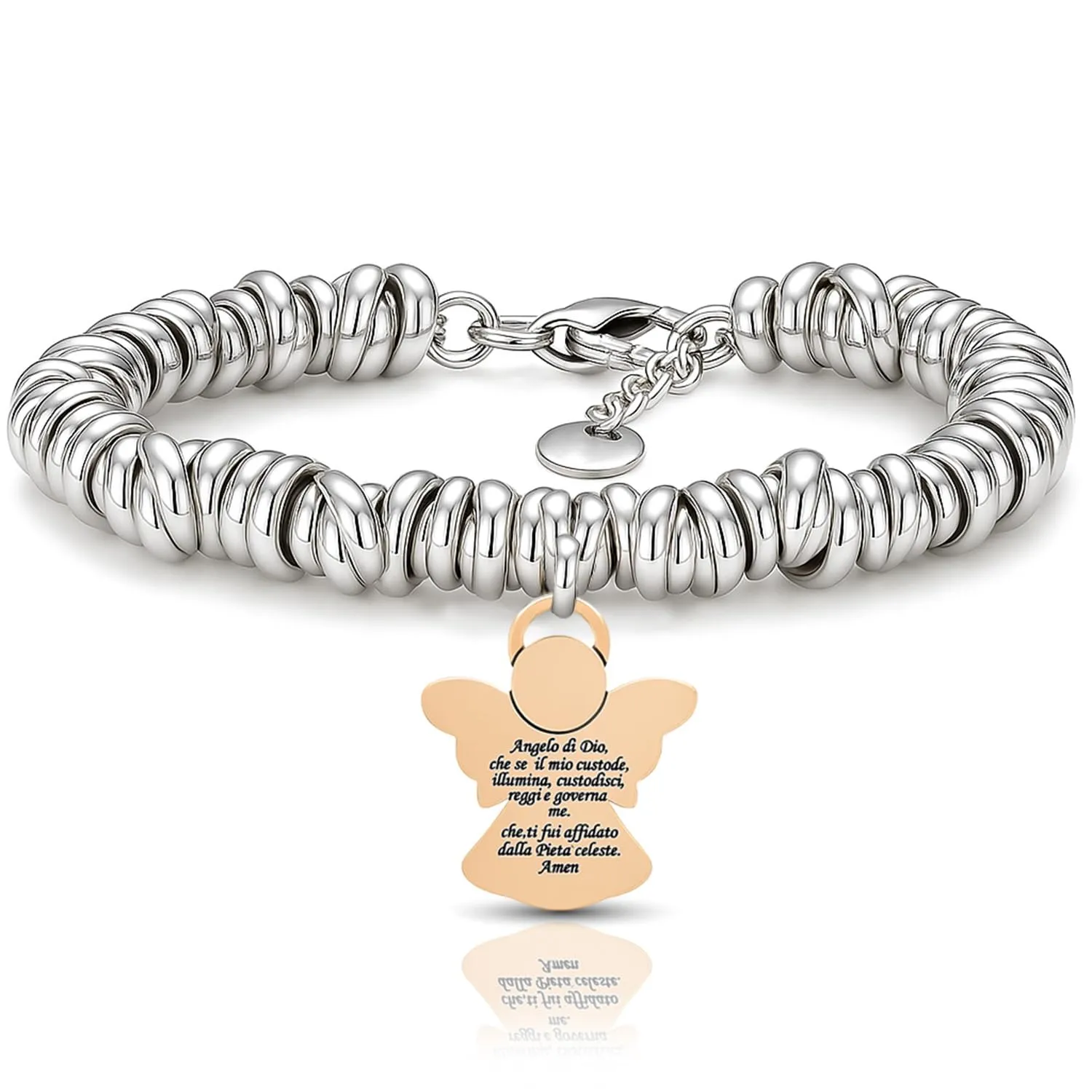 SAGA GIOIELLI Bracciale Nodini Intrecciato Donna con Incisione Cuore Angelo Custode - immagine 1