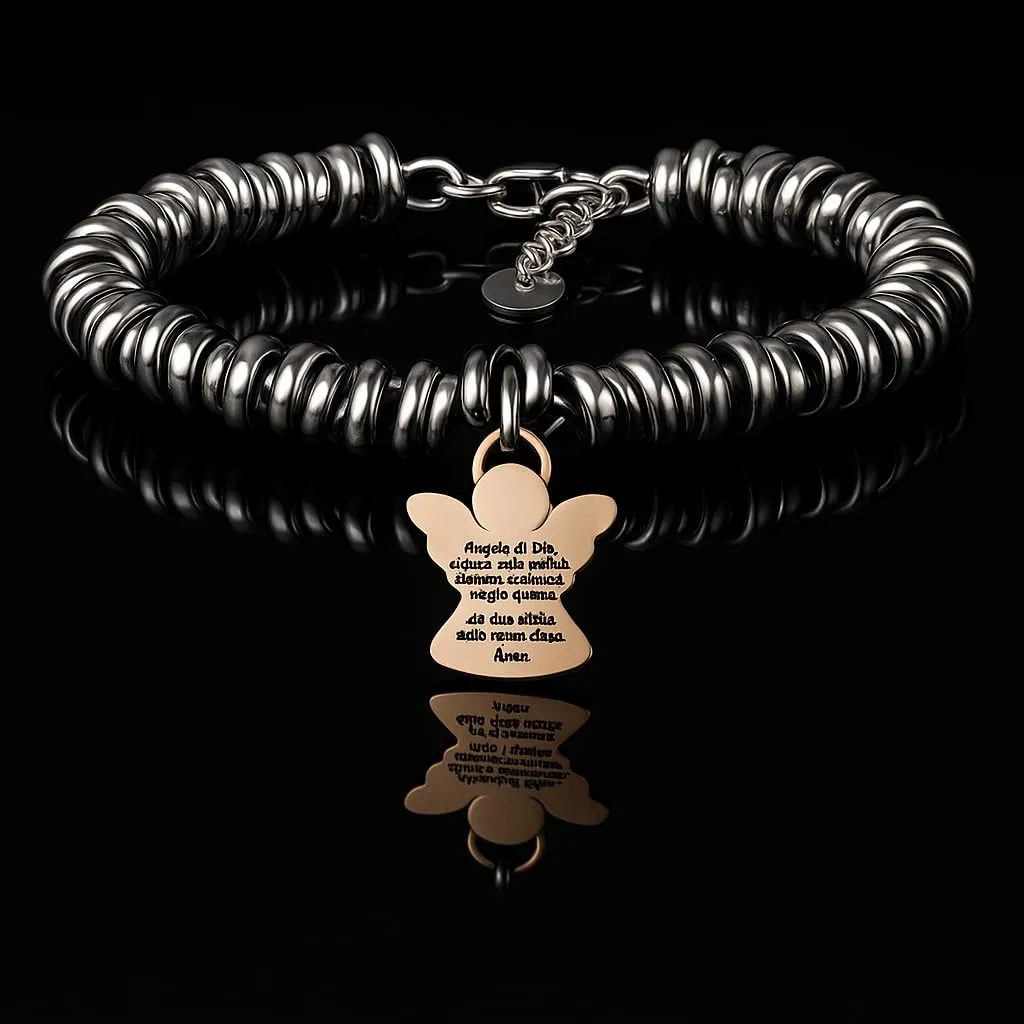 SAGA GIOIELLI Bracciale Nodini Intrecciato Donna con Incisione Cuore Angelo Custode - immagine 2