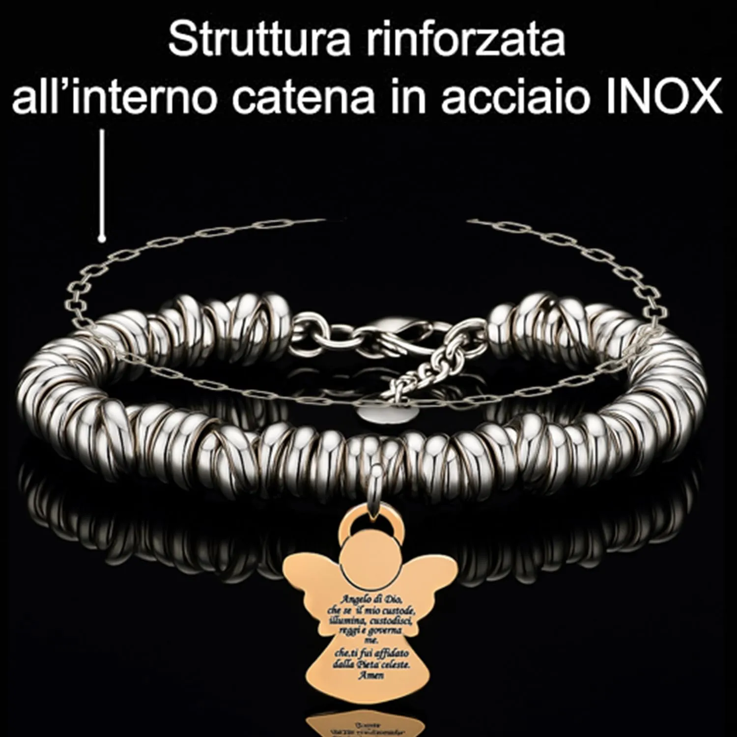 SAGA GIOIELLI Bracciale Nodini Intrecciato Donna con Incisione Cuore Angelo Custode - immagine 4