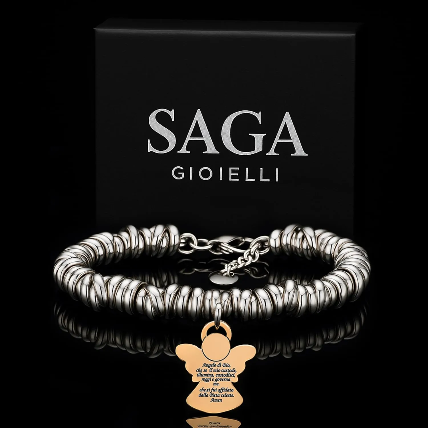 SAGA GIOIELLI Bracciale Nodini Intrecciato Donna con Incisione Cuore Angelo Custode - immagine 6