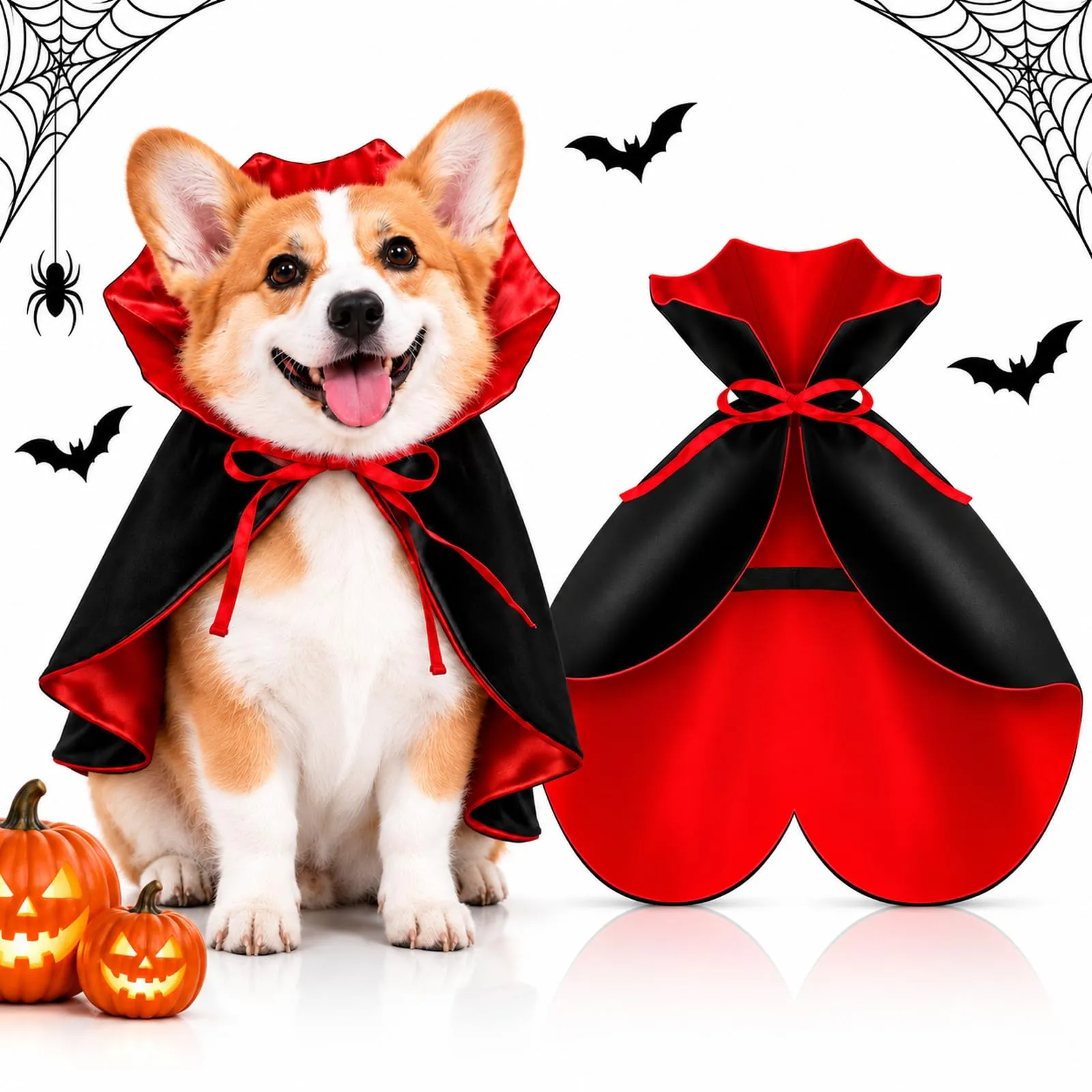 Huanmin Costume Vampiro per Cane e Gatto, Mantello Rosso e Nero, 50 cm, M - immagine 1