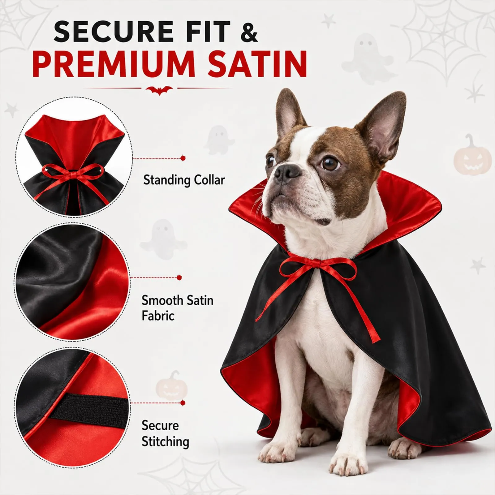 Huanmin Costume Vampiro per Cane e Gatto, Mantello Rosso e Nero, 50 cm, M - immagine 4