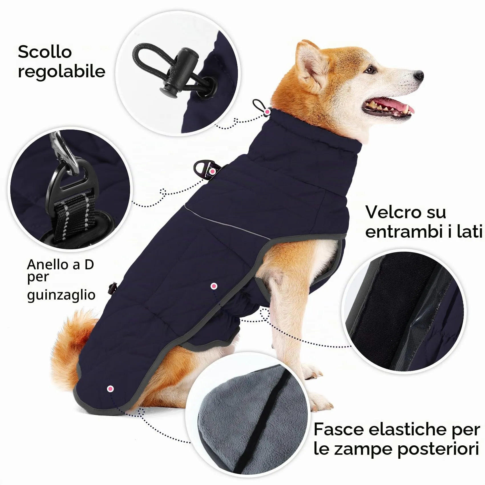 HEYWEAN Cappotto Impermeabile per Cani, Giacca Invernale Foderata in Pile con Strisce Riflettenti e D-Ring, Taglia XXL, Navy - immagine 3