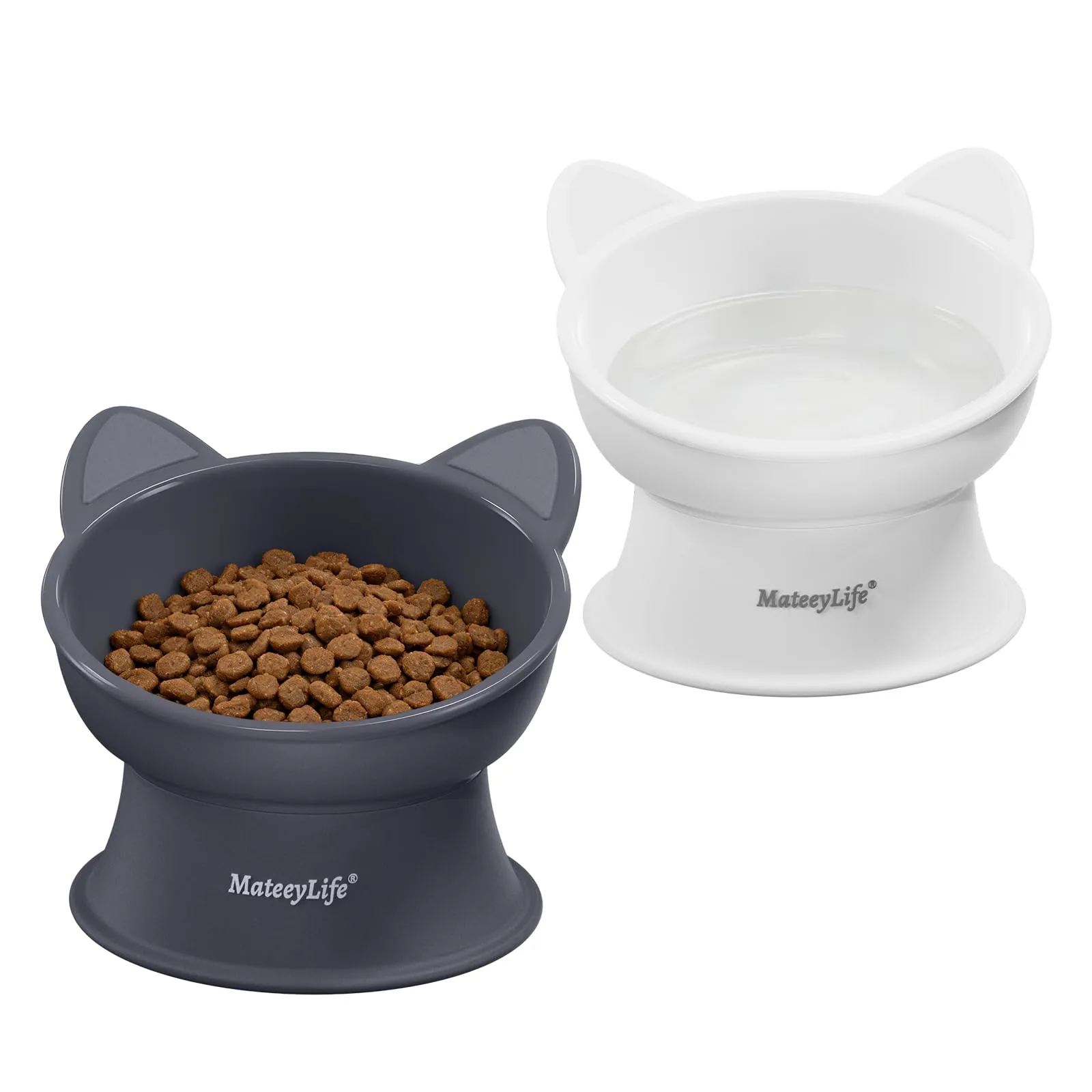MateeyLife Ciotole per Gatti Rialzate, Set da 2, Bianco & Grigio - immagine 1