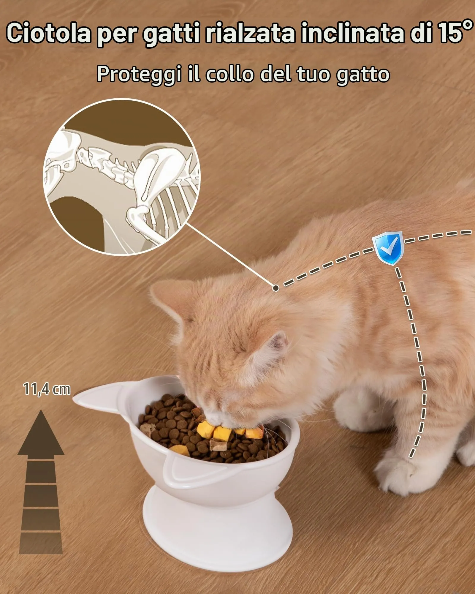 MateeyLife Ciotole per Gatti Rialzate, Set da 2, Bianco & Grigio - immagine 2