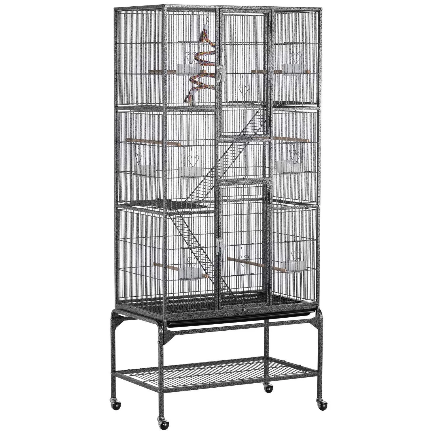 Yaheetech Gabbia per Uccelli e Roditori in Metallo e Legno, 3 Livelli, 175,5 cm, Nero - immagine 1