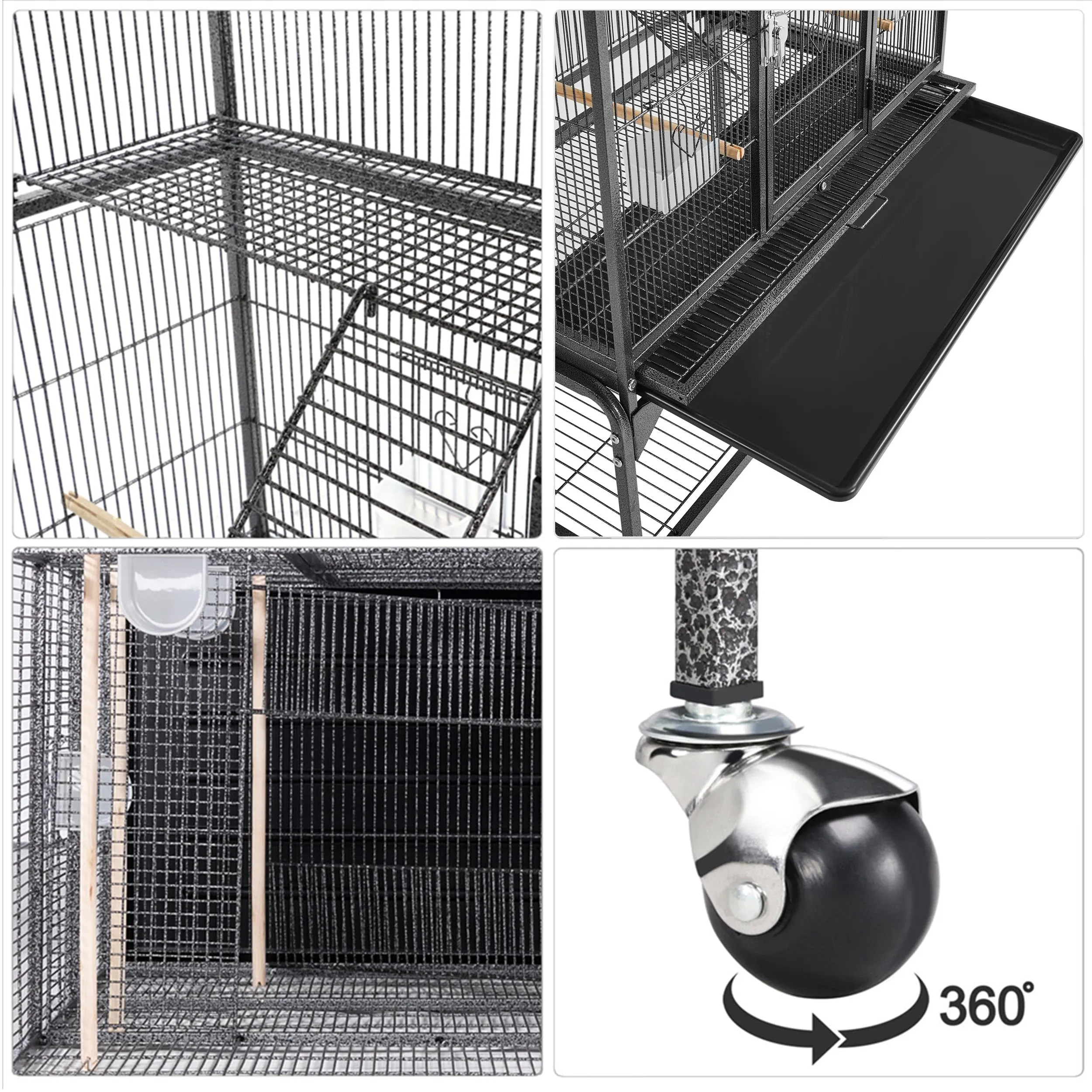 Yaheetech Gabbia per Uccelli e Roditori in Metallo e Legno, 3 Livelli, 175,5 cm, Nero - immagine 5