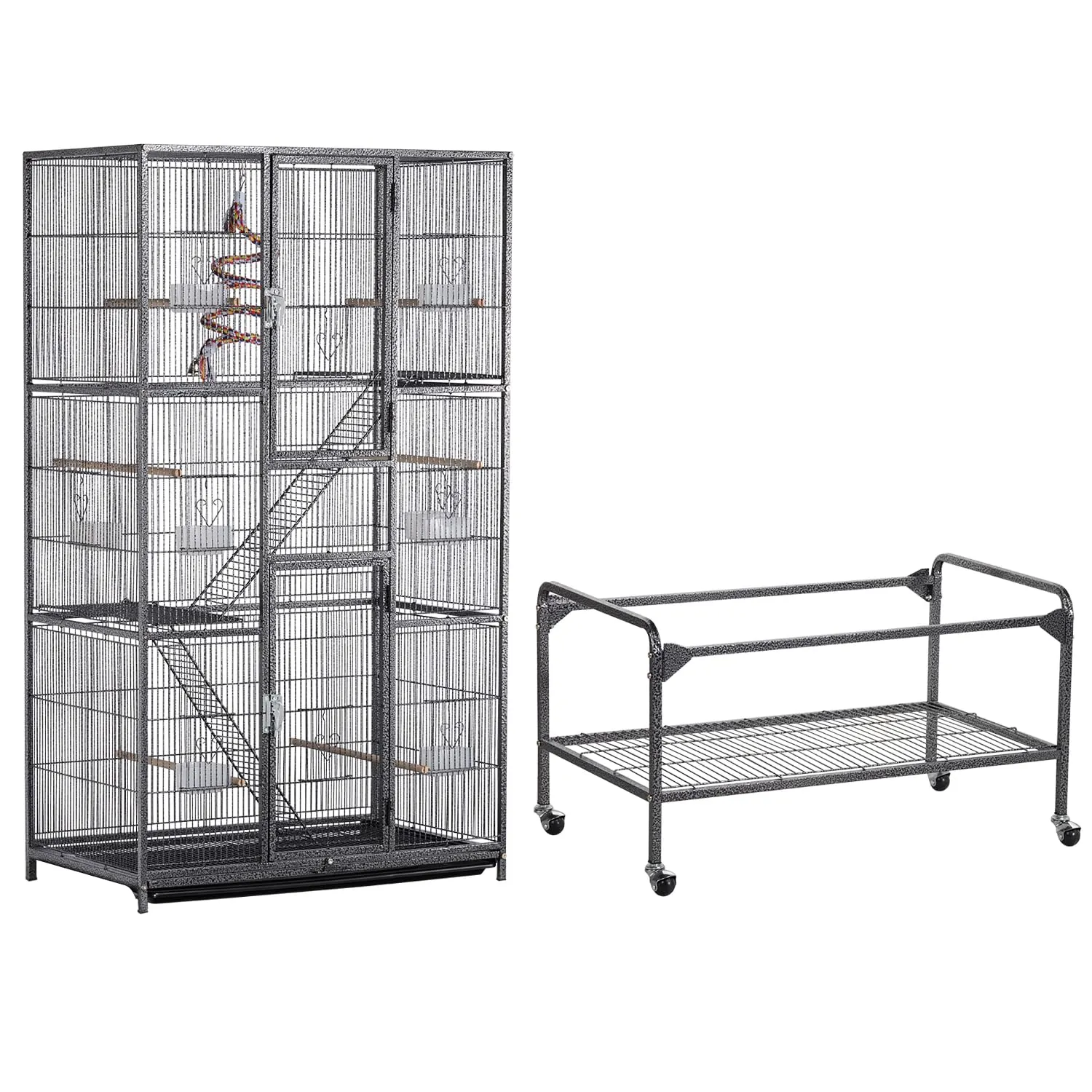 Yaheetech Gabbia per Uccelli e Roditori in Metallo e Legno, 3 Livelli, 175,5 cm, Nero - immagine 6