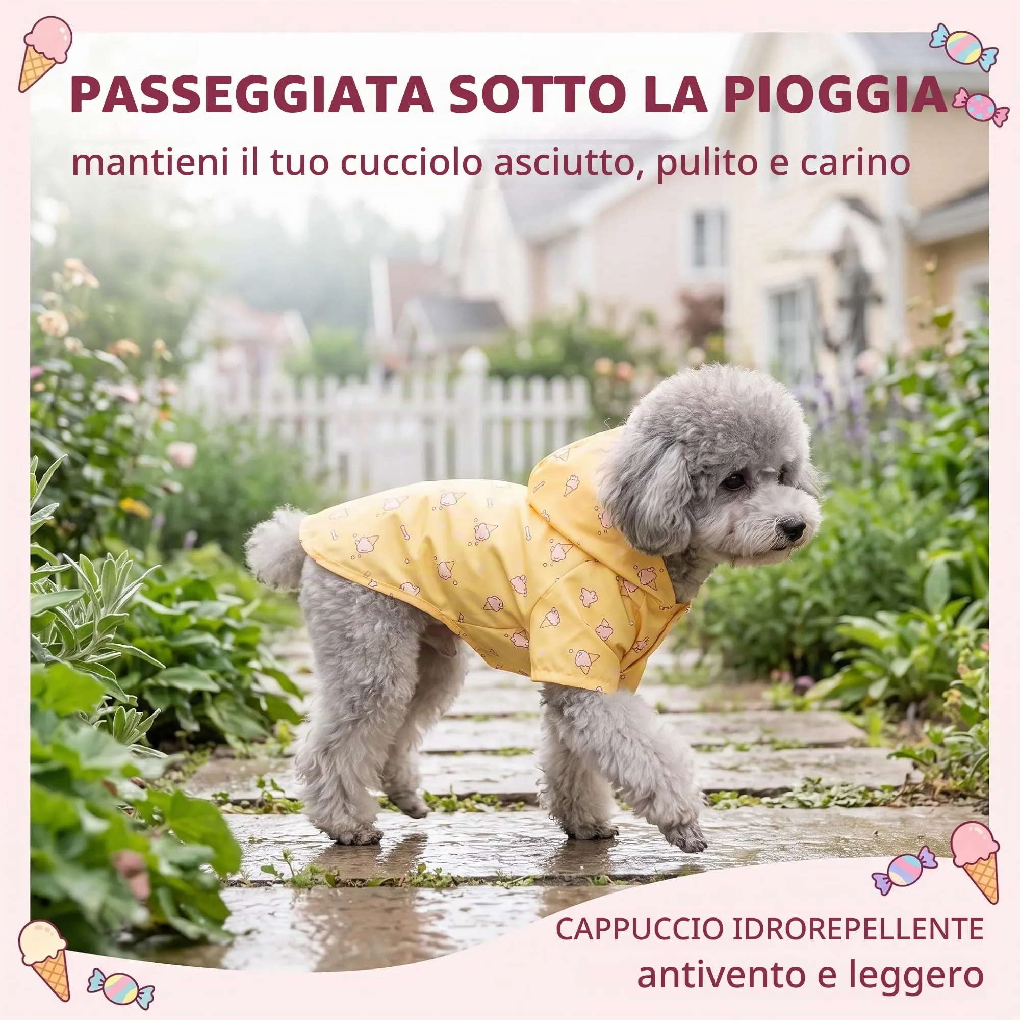 EAVUYIS Impermeabile per Cani Taglia Piccola e Media, Cappottino Antipioggia Regolabile con Cappuccio e Poncho Leggero - immagine 2