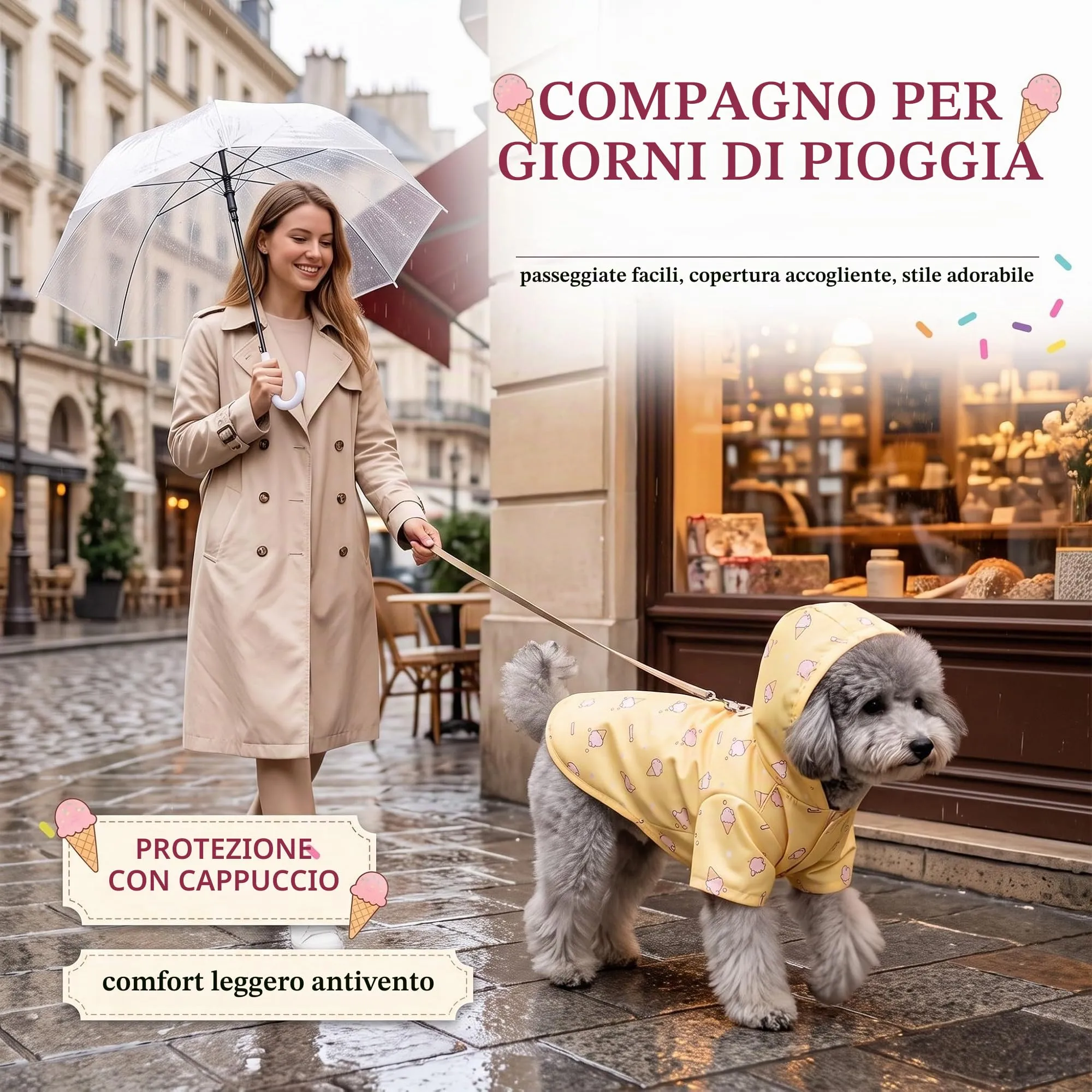 EAVUYIS Impermeabile per Cani Taglia Piccola e Media, Cappottino Antipioggia Regolabile con Cappuccio e Poncho Leggero - immagine 3