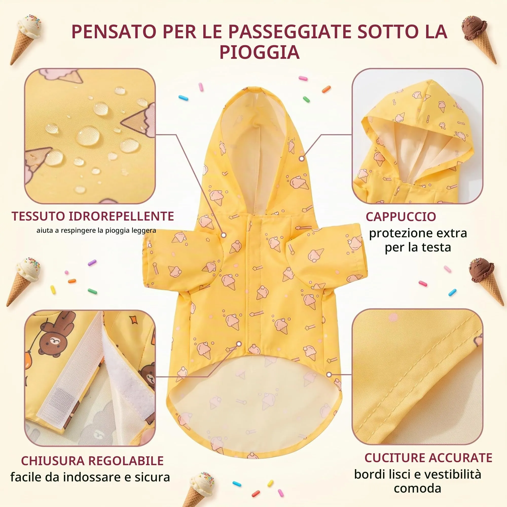 EAVUYIS Impermeabile per Cani Taglia Piccola e Media, Cappottino Antipioggia Regolabile con Cappuccio e Poncho Leggero - immagine 4