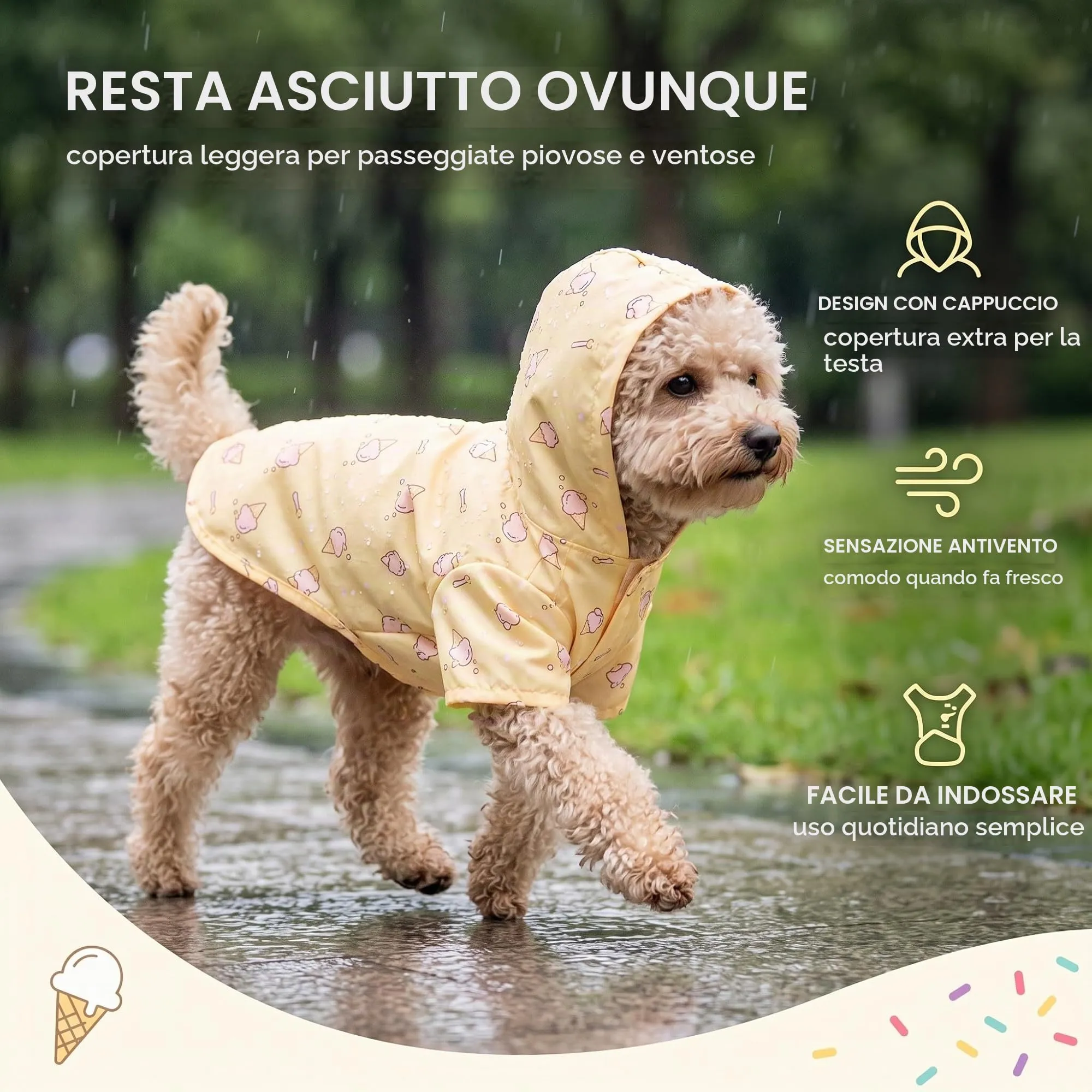 EAVUYIS Impermeabile per Cani Taglia Piccola e Media, Cappottino Antipioggia Regolabile con Cappuccio e Poncho Leggero - immagine 7