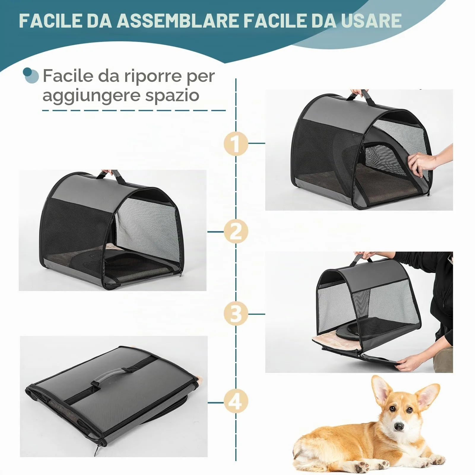 Petsfit Gabbia per cani morbida da viaggio, 76 cm, grigio - immagine 4
