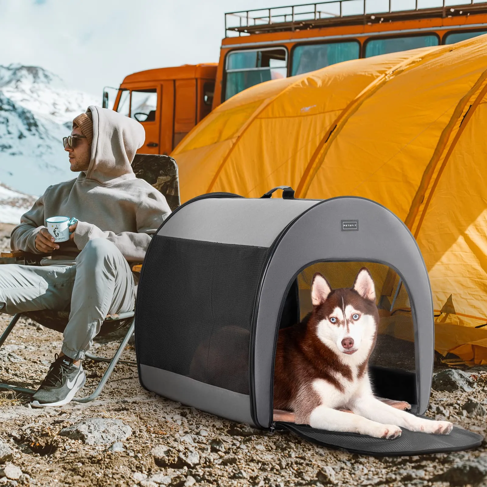 Petsfit Gabbia per cani morbida da viaggio, 76 cm, grigio - immagine 5