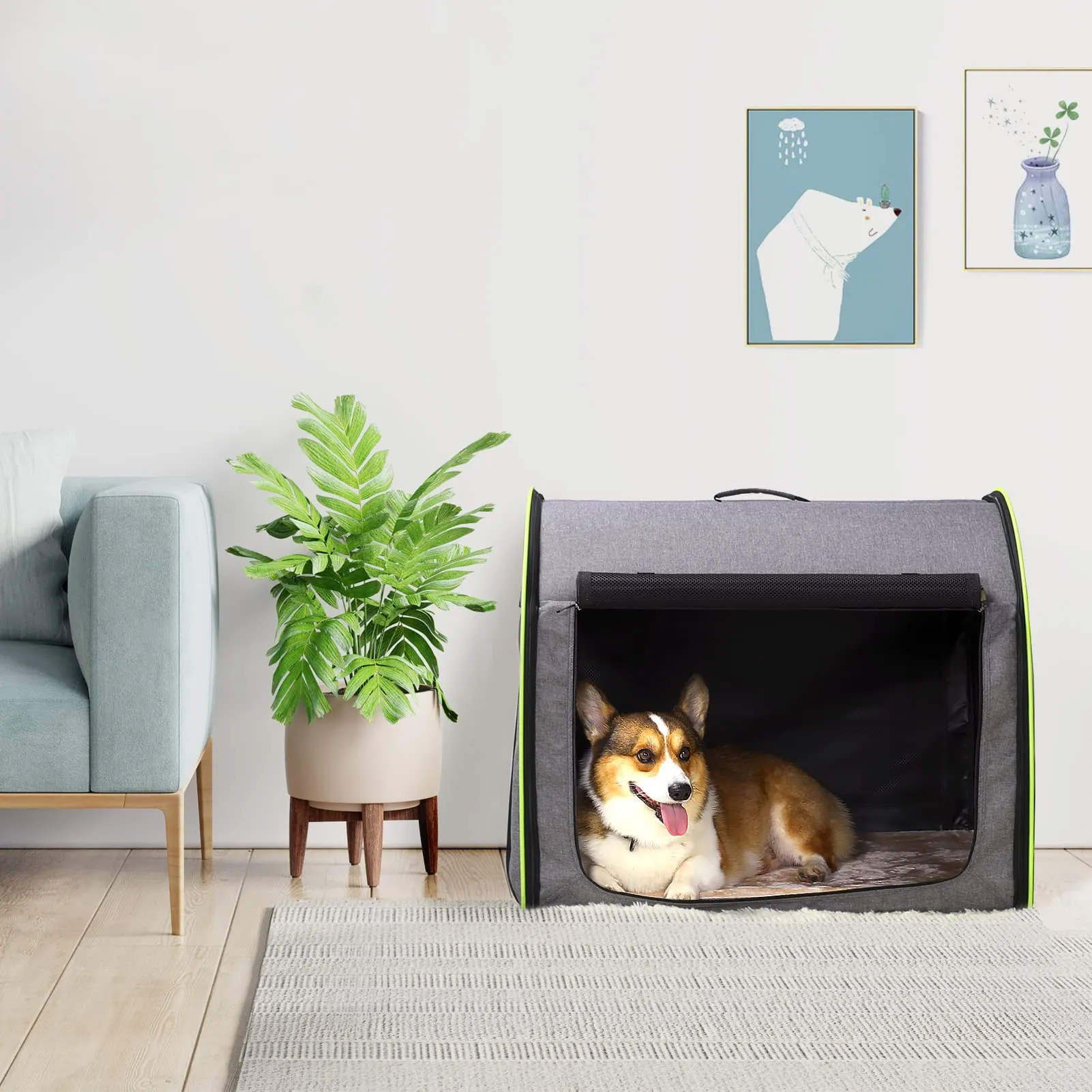 Petsfit Trasportino per Cani Pieghevole con Tasche e Cuscino, Grigio, 62 x 65 x 64cm - immagine 7