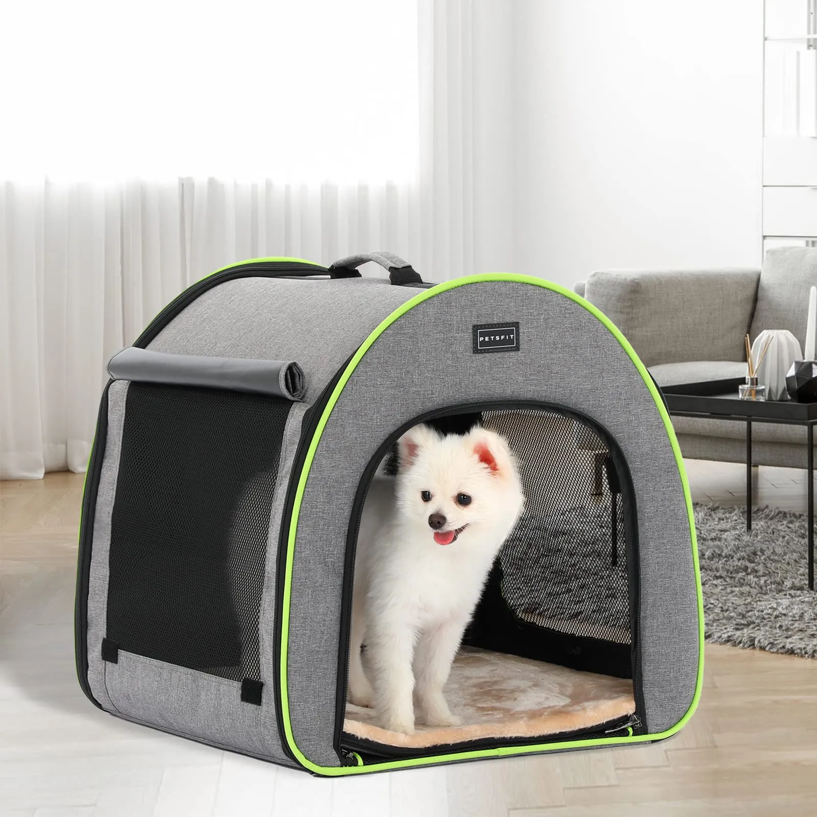 Petsfit Borsa Trasportino per Cani Pieghevole con Tasche e Cuscino, Grigio, 50.5 x 49.5 x 50.5cm - immagine 6