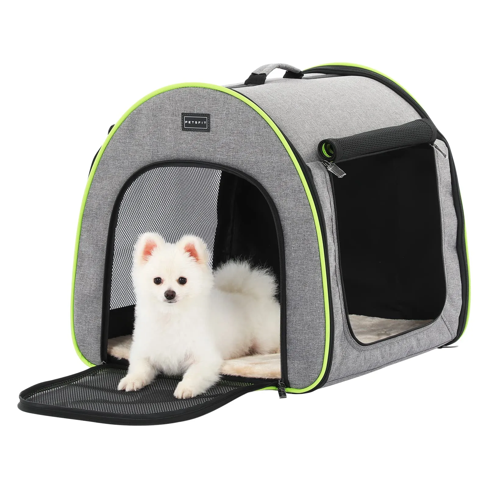 Petsfit Borsa Trasportino per Cani Pieghevole con Tasche e Cuscino, Grigio, 50.5 x 49.5 x 50.5cm - immagine 7