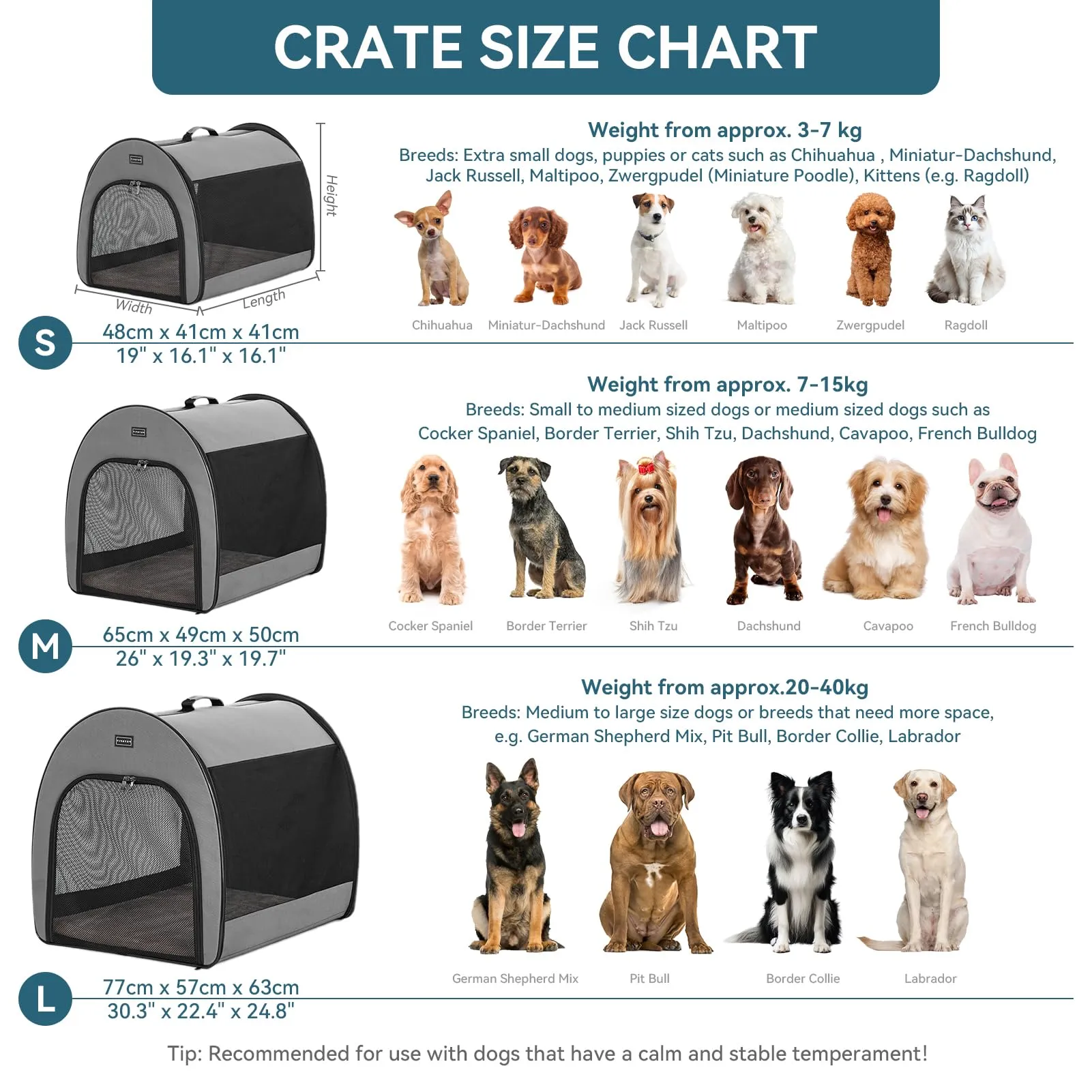 Petsfit Trasportino per Cani Pieghevole, Grigio Sicuro, 50.5 x 67 x 50.5cm - immagine 3