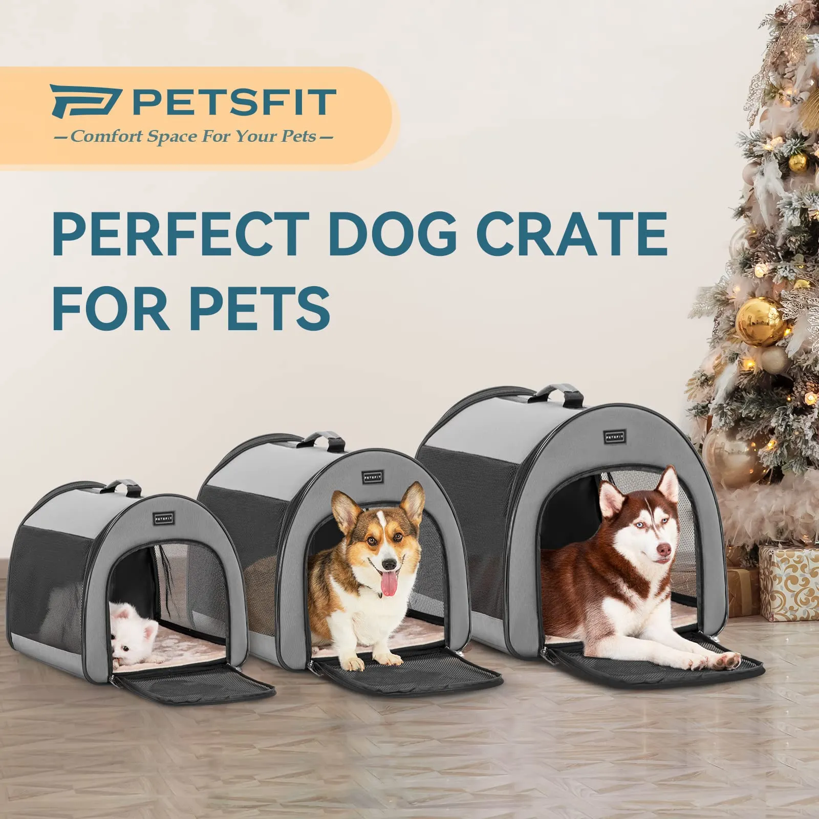 Petsfit Trasportino per Cani Pieghevole, Grigio Sicuro, 50.5 x 67 x 50.5cm - immagine 7