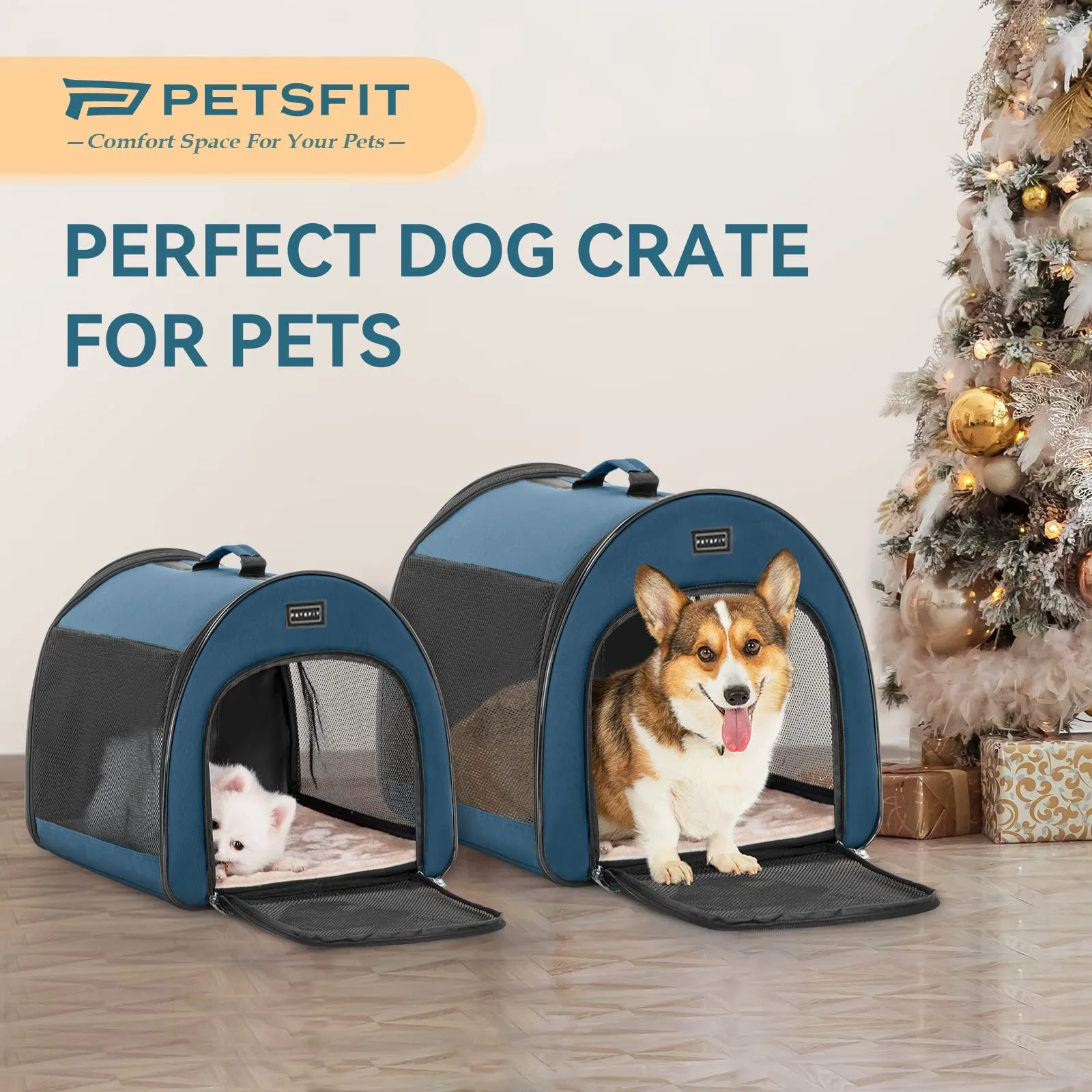 Petsfit Gabbia per Cani Pieghevole da Viaggio, 66,5 cm, Blu - immagine 3