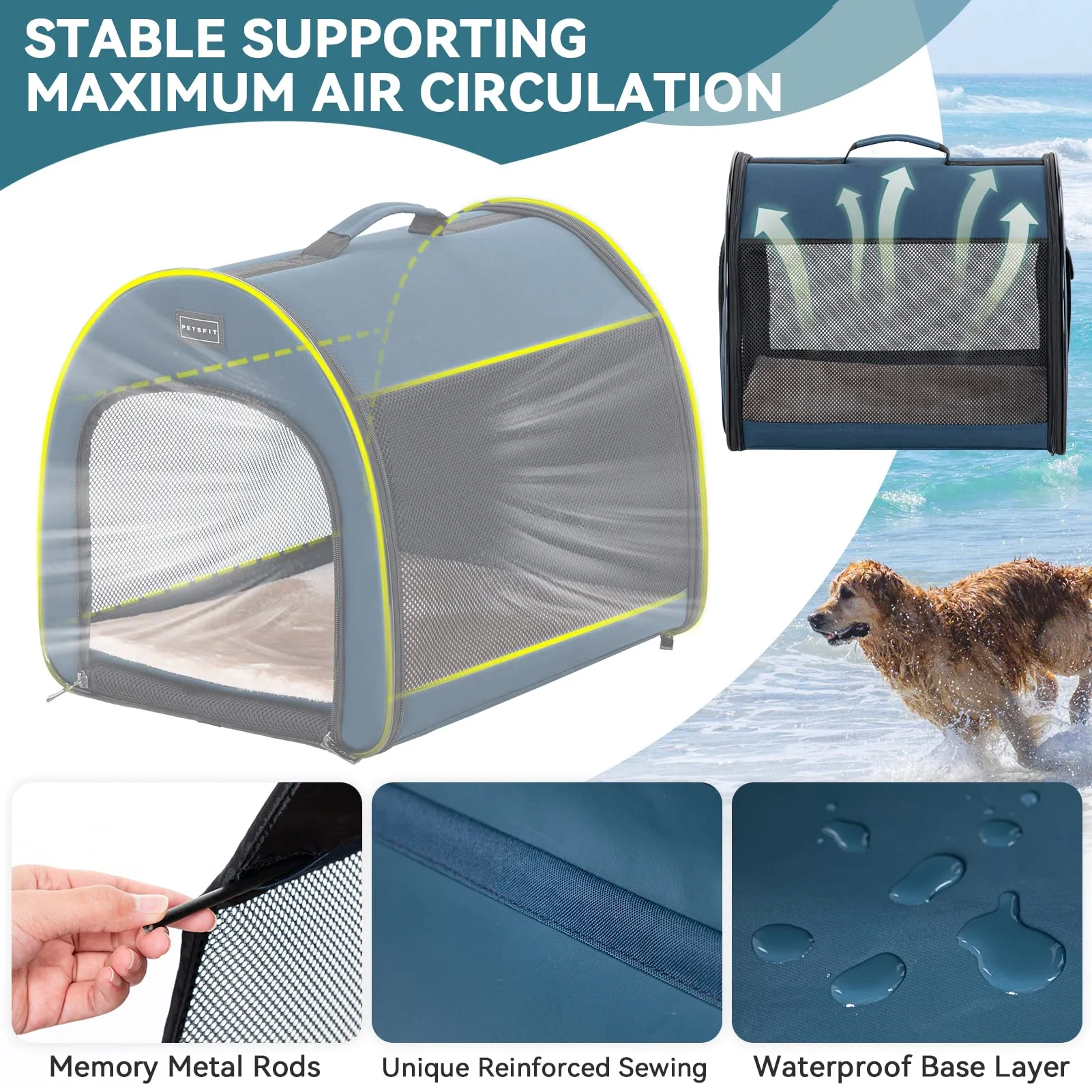Petsfit Gabbia per Cani Pieghevole da Viaggio, 66,5 cm, Blu - immagine 5