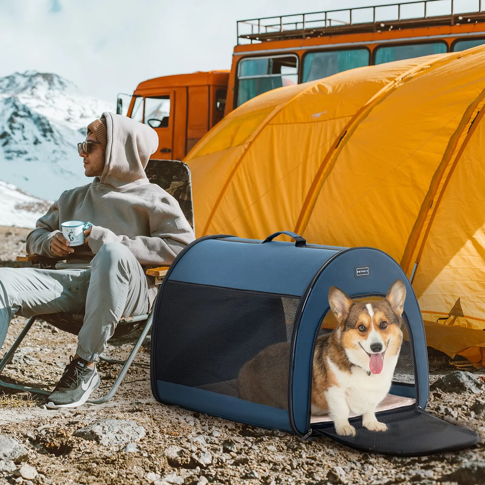 Petsfit Gabbia per Cani Pieghevole da Viaggio, 66,5 cm, Blu - immagine 6