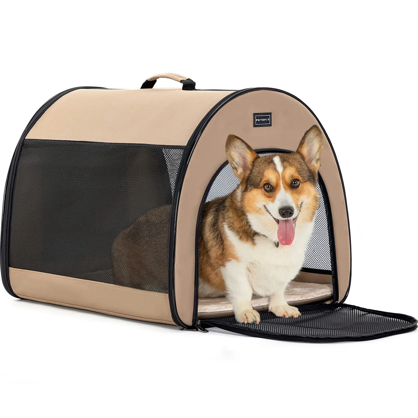 Petsfit Trasportino per Cani Pieghevole con Tasche e Cuscino, Cachi, 50.5 x 67 x 50.5cm - immagine 7