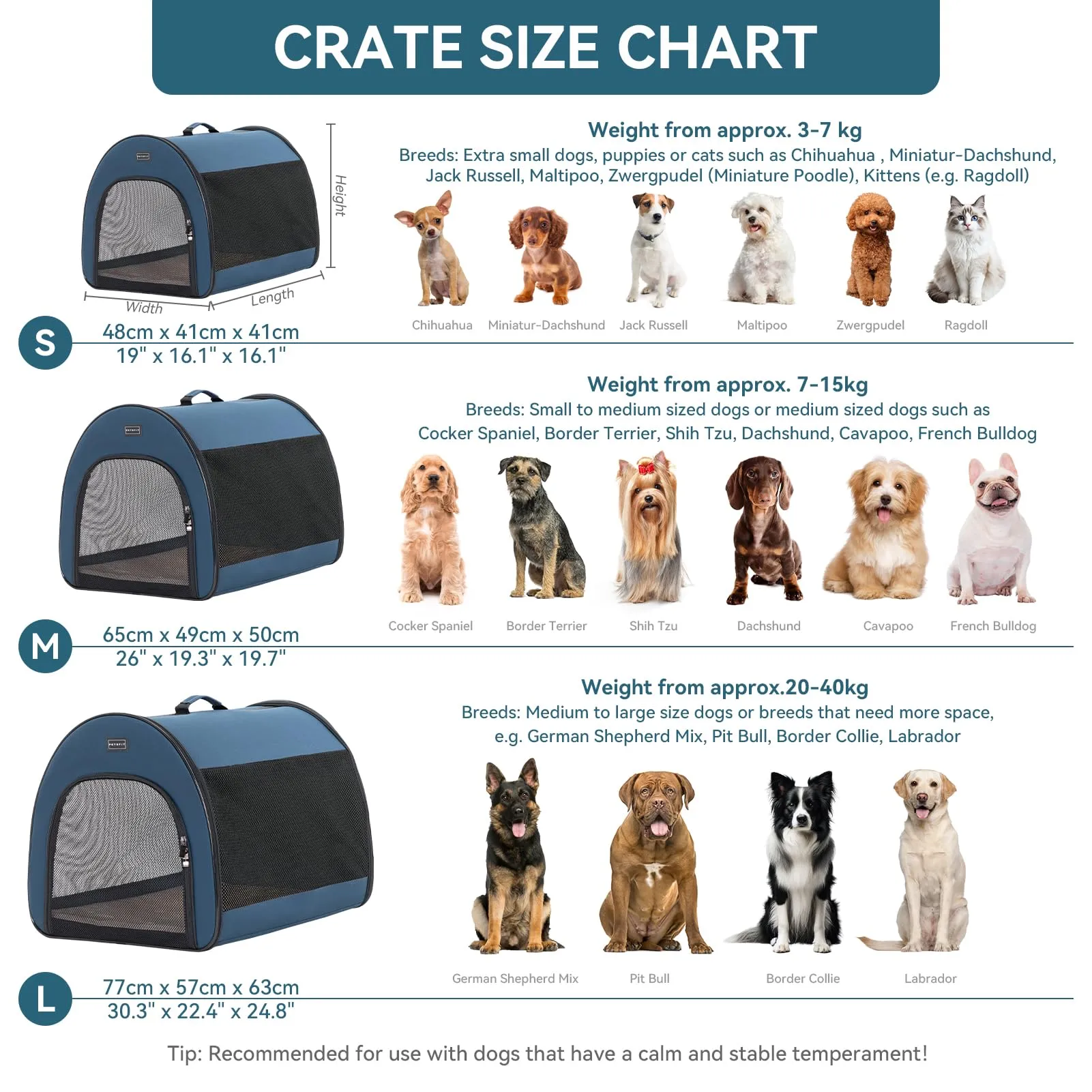 Petsfit Borsa per Cani Trasportino Pieghevole con Tasche e Cuscino, Blu, 42 x 48.5 x 41.5cm - immagine 2