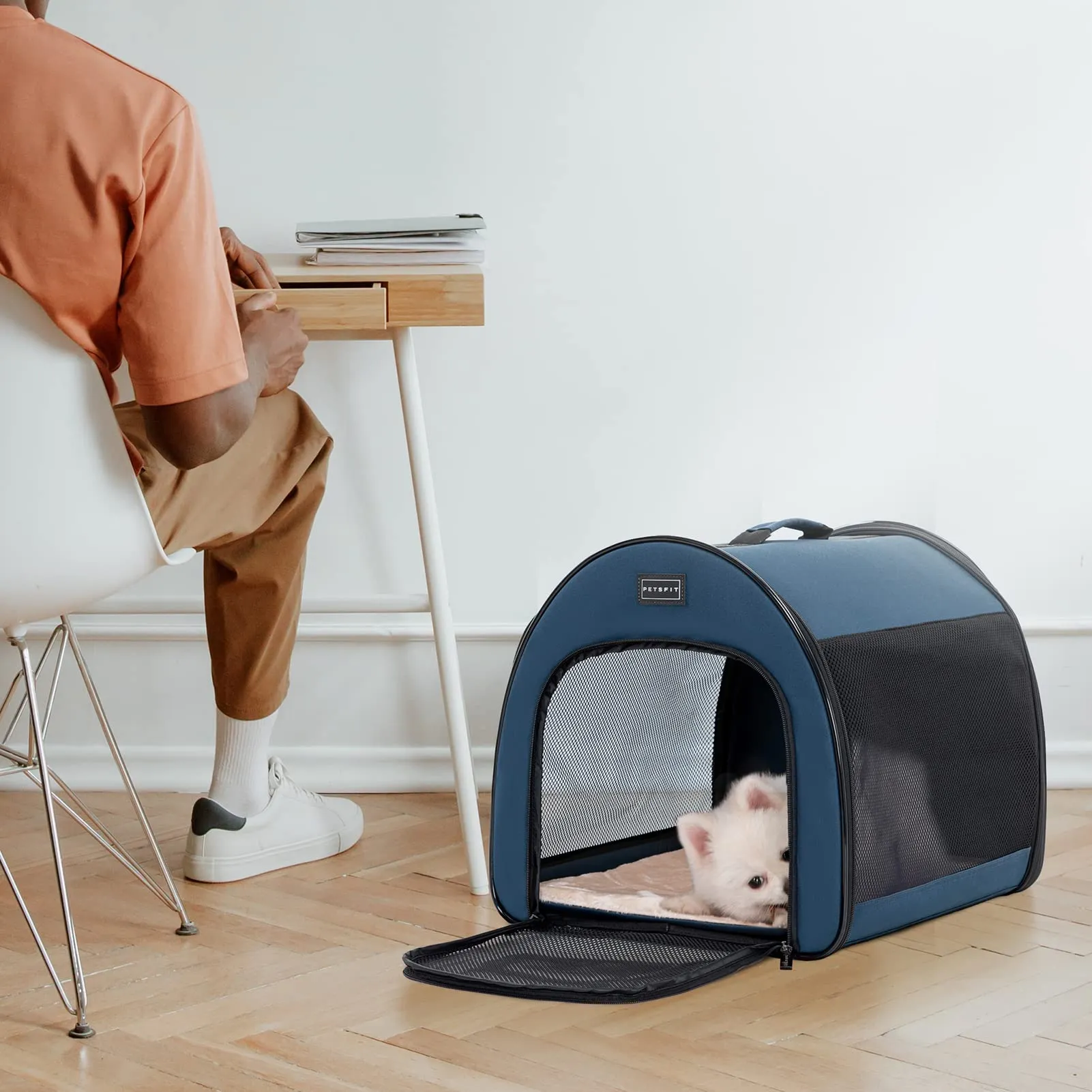 Petsfit Borsa per Cani Trasportino Pieghevole con Tasche e Cuscino, Blu, 42 x 48.5 x 41.5cm - immagine 5